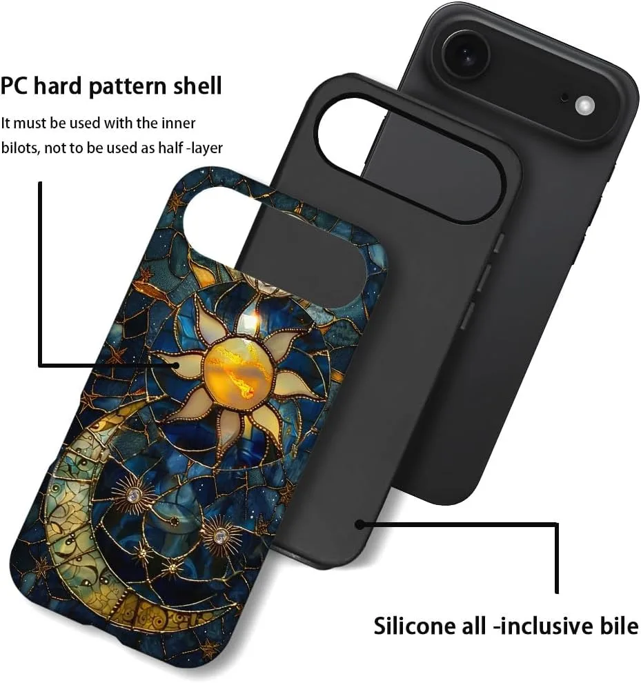 Case Compatible with iPhone 17 Air,Fall Prevention Hybrid 2-Layer Hard Shell Phone Cover for Girls Boys,Sun Moon Celestial Glass