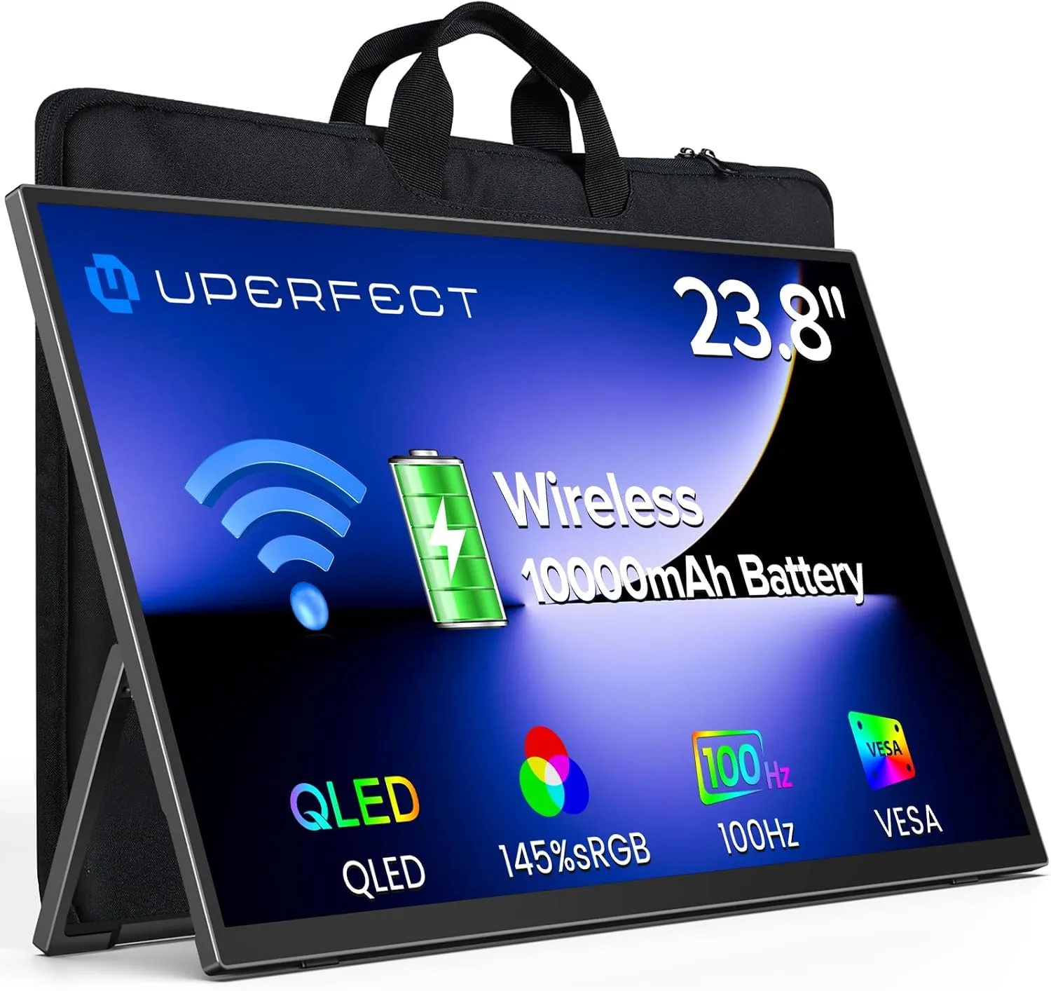 UPERFECT 23.8" 1080P 100Hz Wireless Portable Monitor with Battery 10000mAh