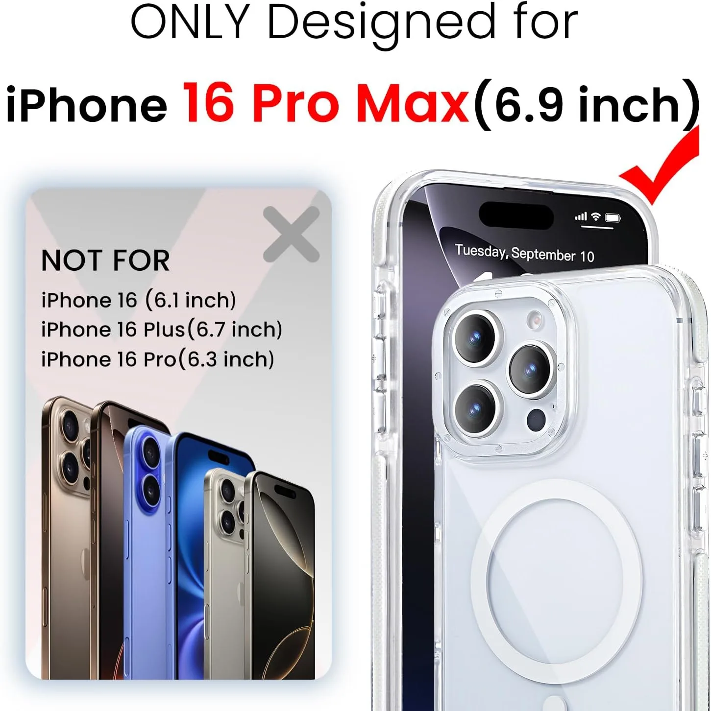 toushion 3 in 1 for iPhone 16 Pro Max Case Clear Bumper