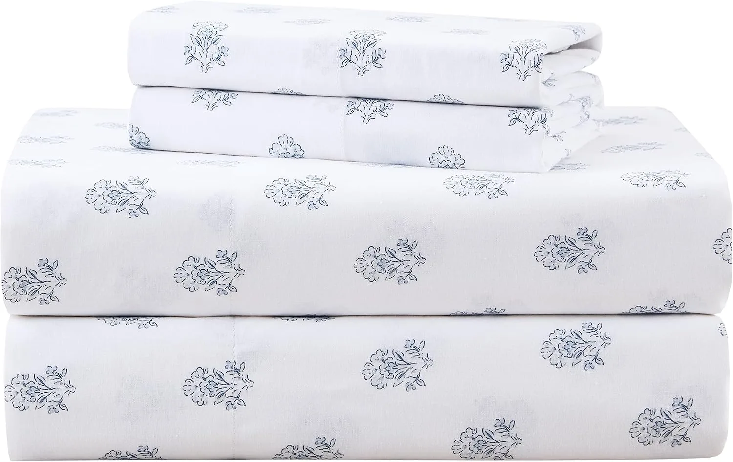 Comfort Spaces 100% Cotton Percale Sheets Twin Sheet Set 3 Pcs, Floral Blue