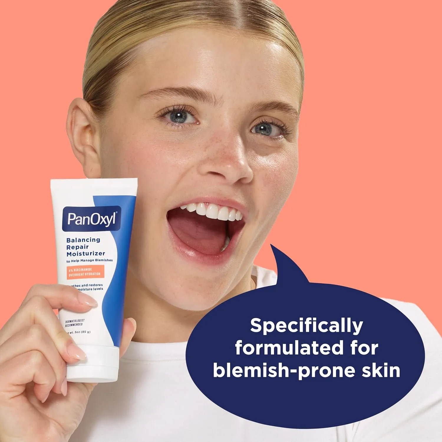 PanOxyl PM Balancing Repair Moisturizer with Niacinamide, Ceramides and Cica, Hydrating Face Moisturizer, Acne Prone Skin and Dry Skin, Non-Comedogenic Night Face Moisturizer, 3 oz