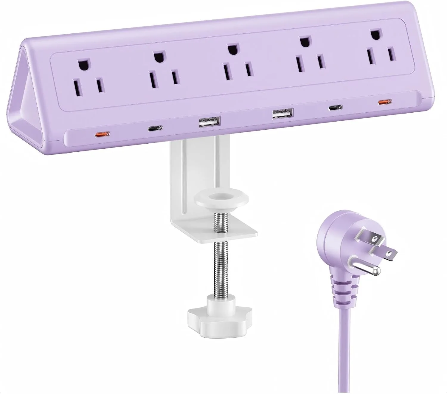 AnnTane Desk Clamp Power Strip USBC, 40W Fast Charging, 6.5 Ft, Purple