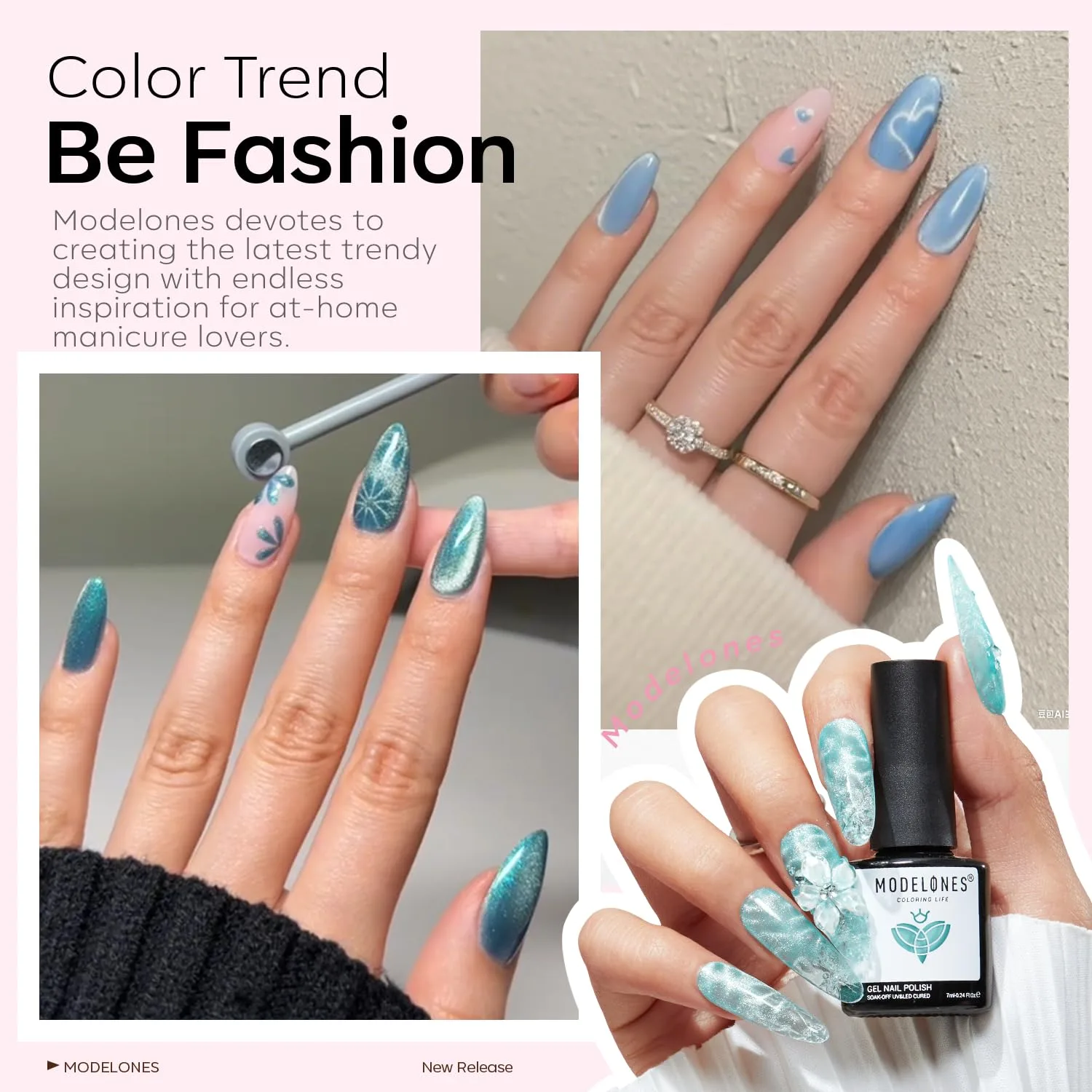 modelones Cat Eye Gel Nail Polish Set Glitter 6Colors Baby Blue Green