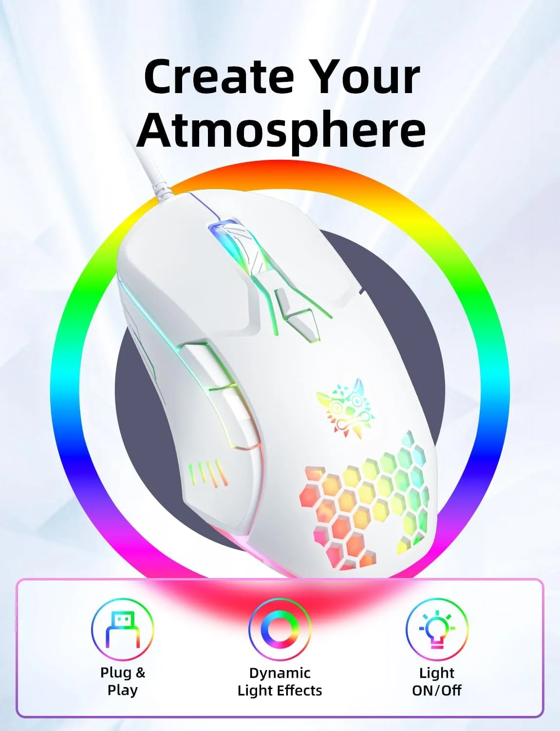 Wired PC Gaming Mouse: High Precision Sensor,RGB Backlit, Adjustable DPI, 7 Buttons Programmable,Ergonomic mice for Office & Gaming on Windows/Mac/Linux/Chrome-White