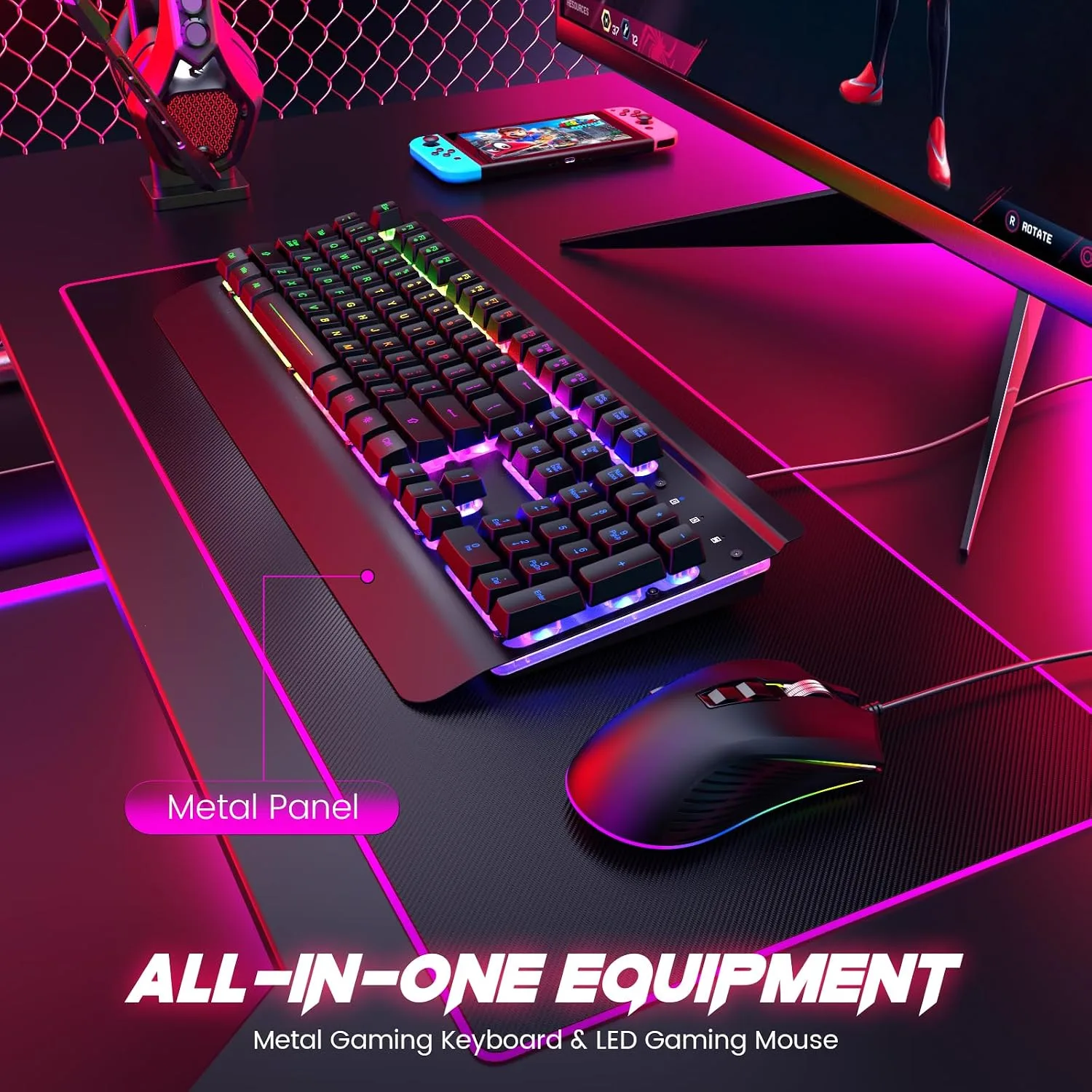 Wired Gaming Combo, 104 Keys, Rainbow Backlit, 4200 DPI, for PC/Mac/Xbox