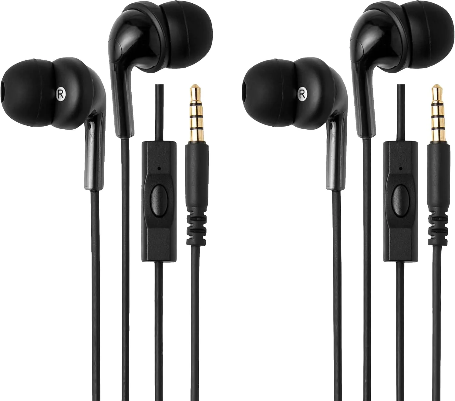 Amazon Basics 3.5mm Wired Earbuds 2 Pack, In-Ear Headphones with Built-In Microphone & Track Control, S/M/L Ear Tips, Compatible with Phones, Laptops & Tablets