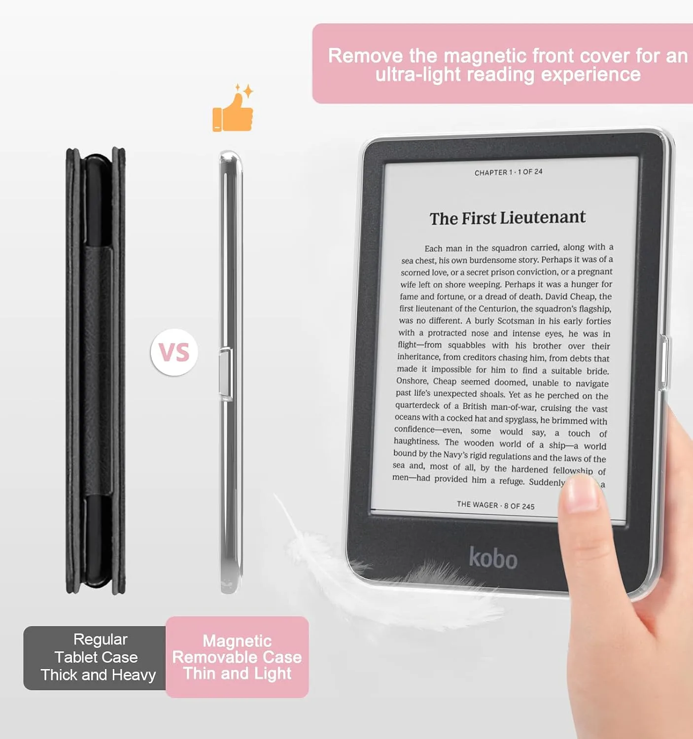 E NET-CASE Detachable Magnetic Case for 6" Kobo Clara Colour (2024) /Clara BW(2024) /2E(2022) eReader,Ultra Clear Back丨Easy to Detach & Attach丨Auto Sleep/Wake (Pink Flowing Gold)