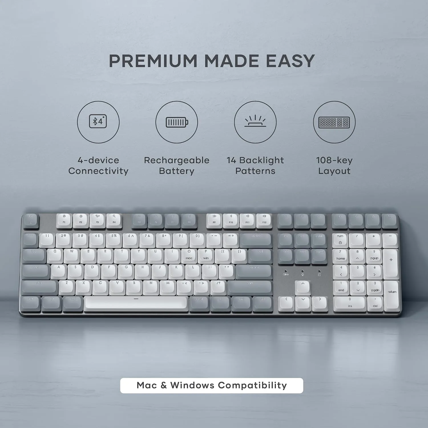 Satechi SM3 Mechanical Keyboard, White LED Backlit, Light Gray/White