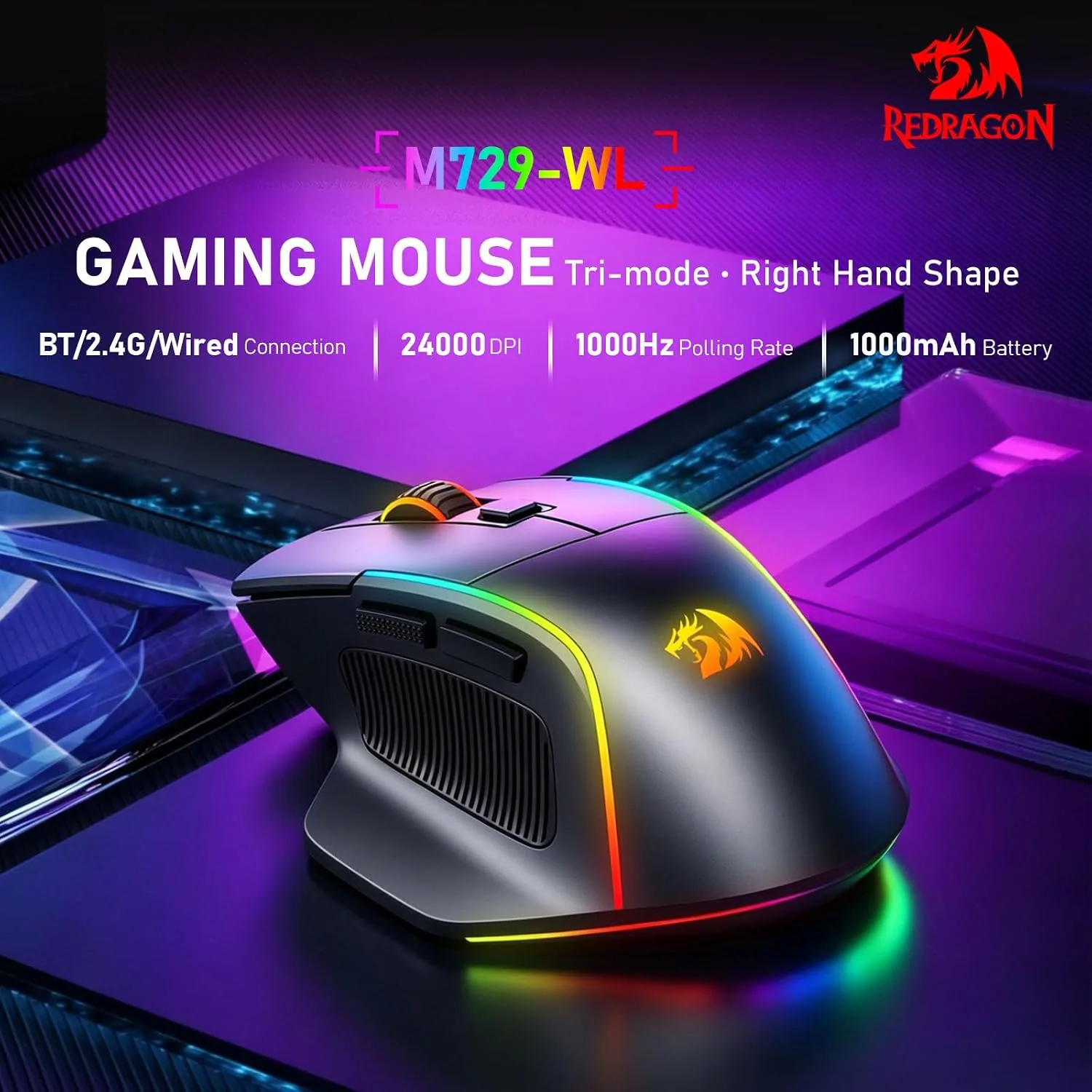 Redragon M729 Wireless Bluetooth Gaming Mouse 24000DPI with Pro Software
