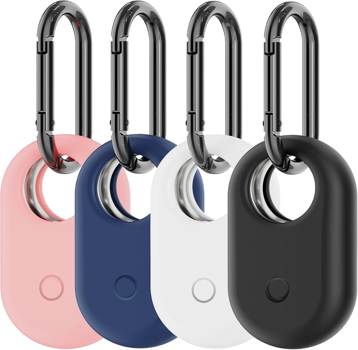 [4-Pack for Samsung Smart Tag 2 Case with Keychain, Rugged Silicone Holder for SmartTag2 with Key Ring Clip, Anti-Scratch Cover for Keys, Luggage, Pets, Dog Collars (Black/White/Blue/Pink)