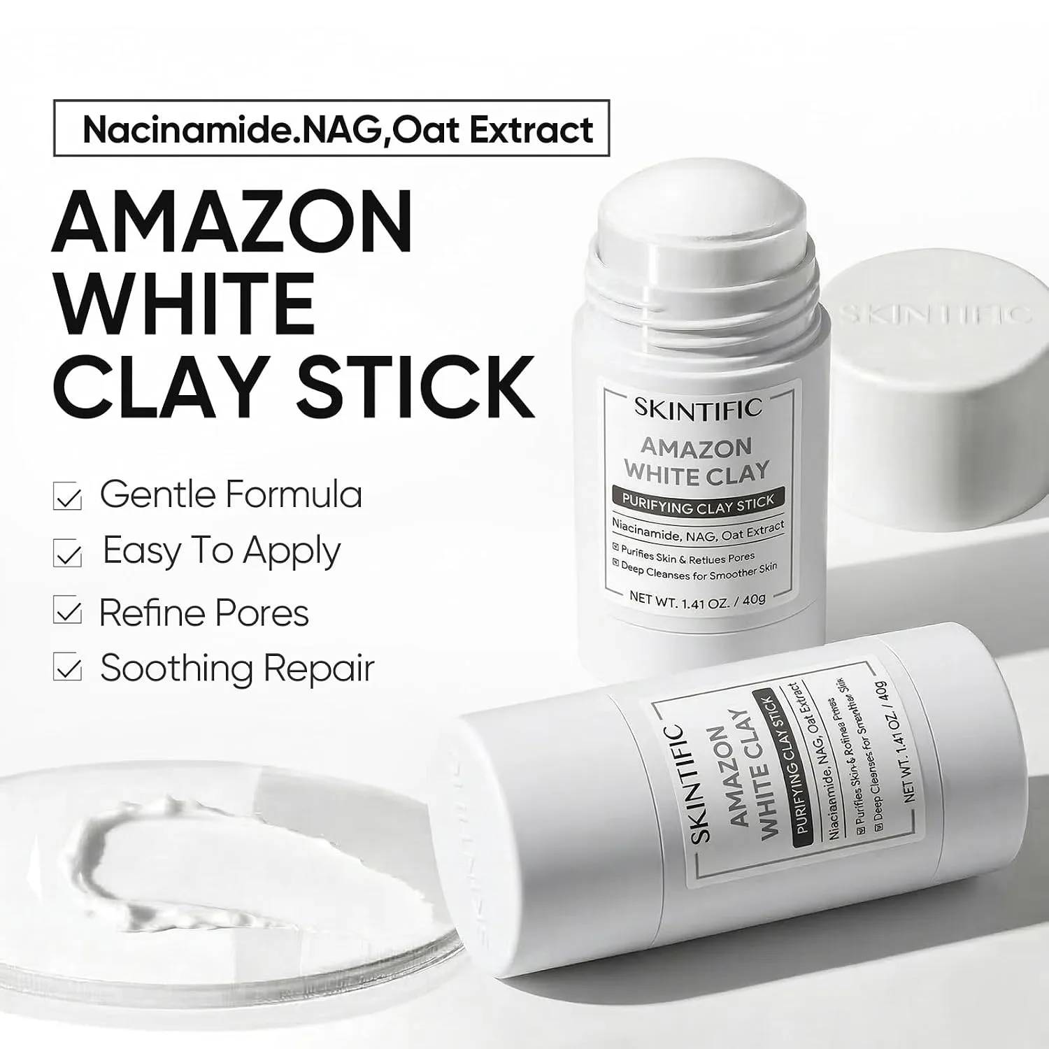 SKINTIFIC Amazonian White Clay Mask Stick with Volcanic Soil