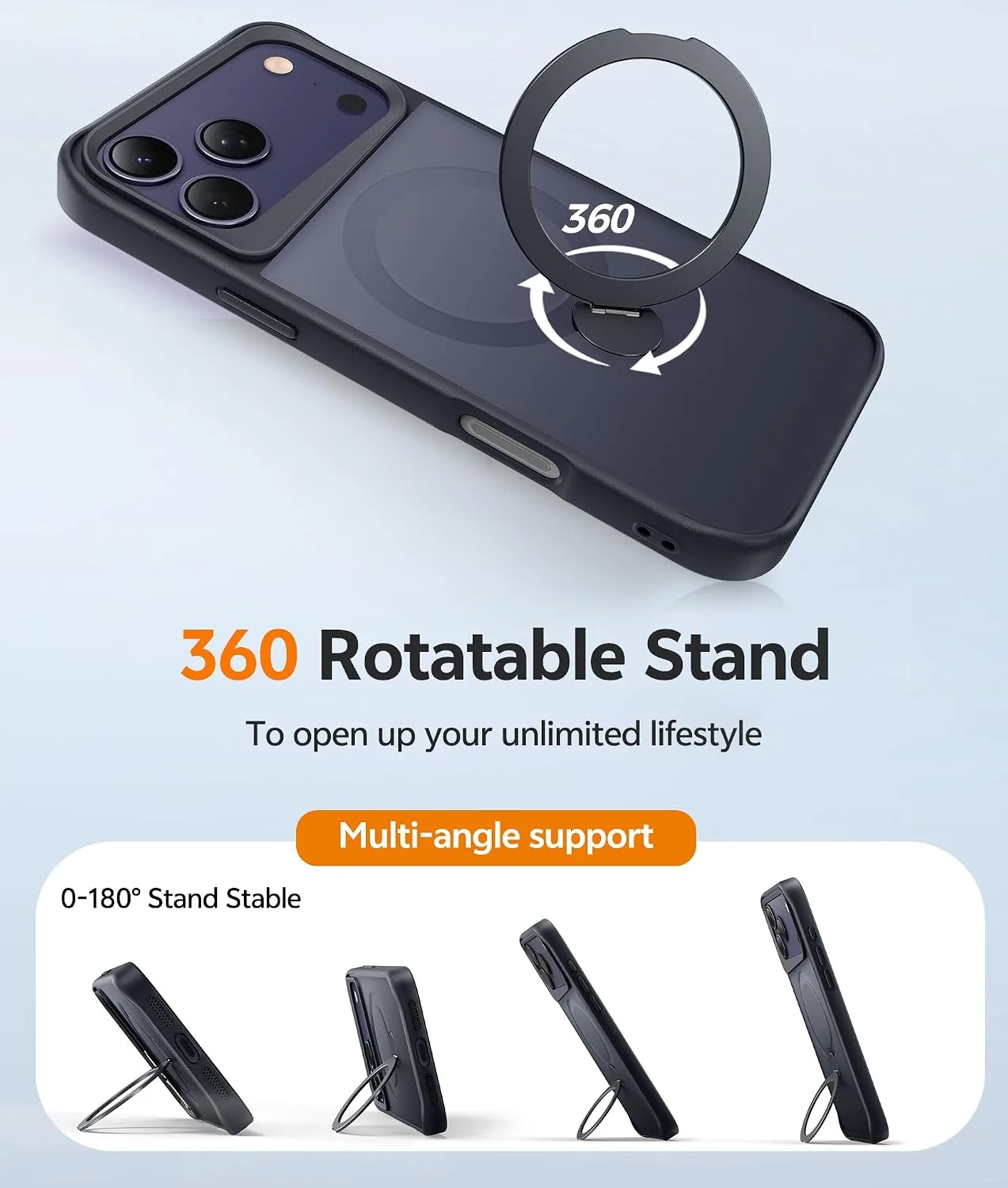 for iPhone 18/17 Pro Max Case with 360 Rotatable Magnetic Invisible Stand, [Screen Protector] Fits for MagSafe, Shockproof Protective Translucent Matte Phone Cover, 6.9", Matte Black
