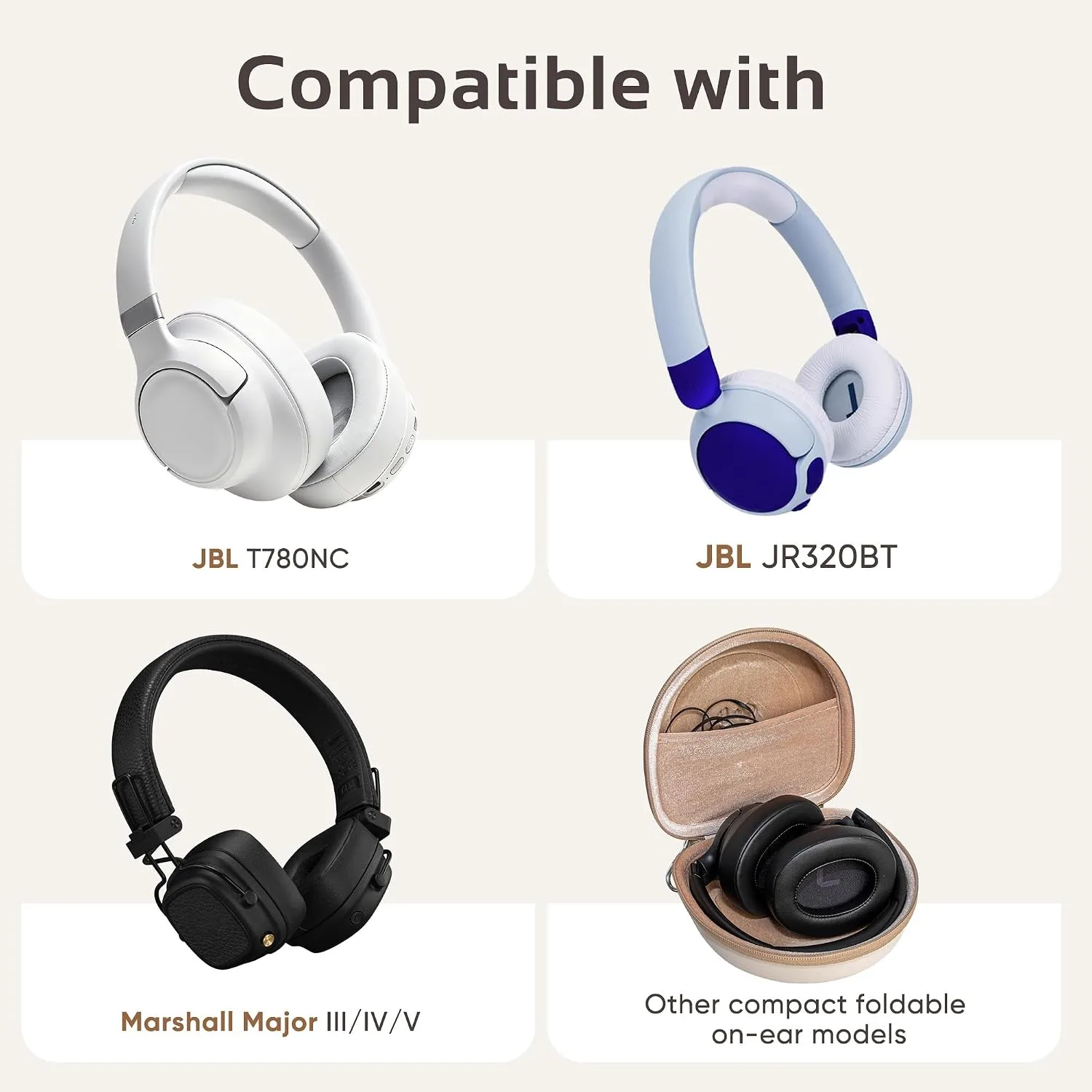 Compact Headphone Case for JBL Tune 520BT / 510BT / JR 320BT, Beige