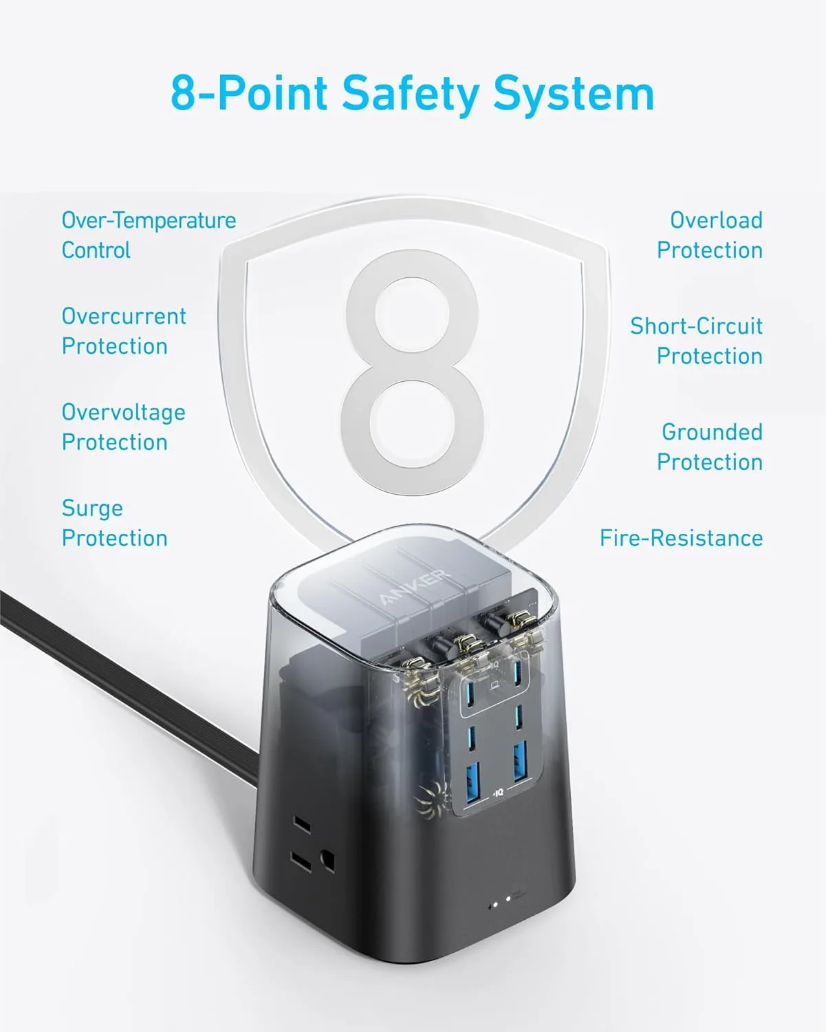 Anker Desktop Charger, 9-in-1 Power Strip with 300J Surge Protector, 100W