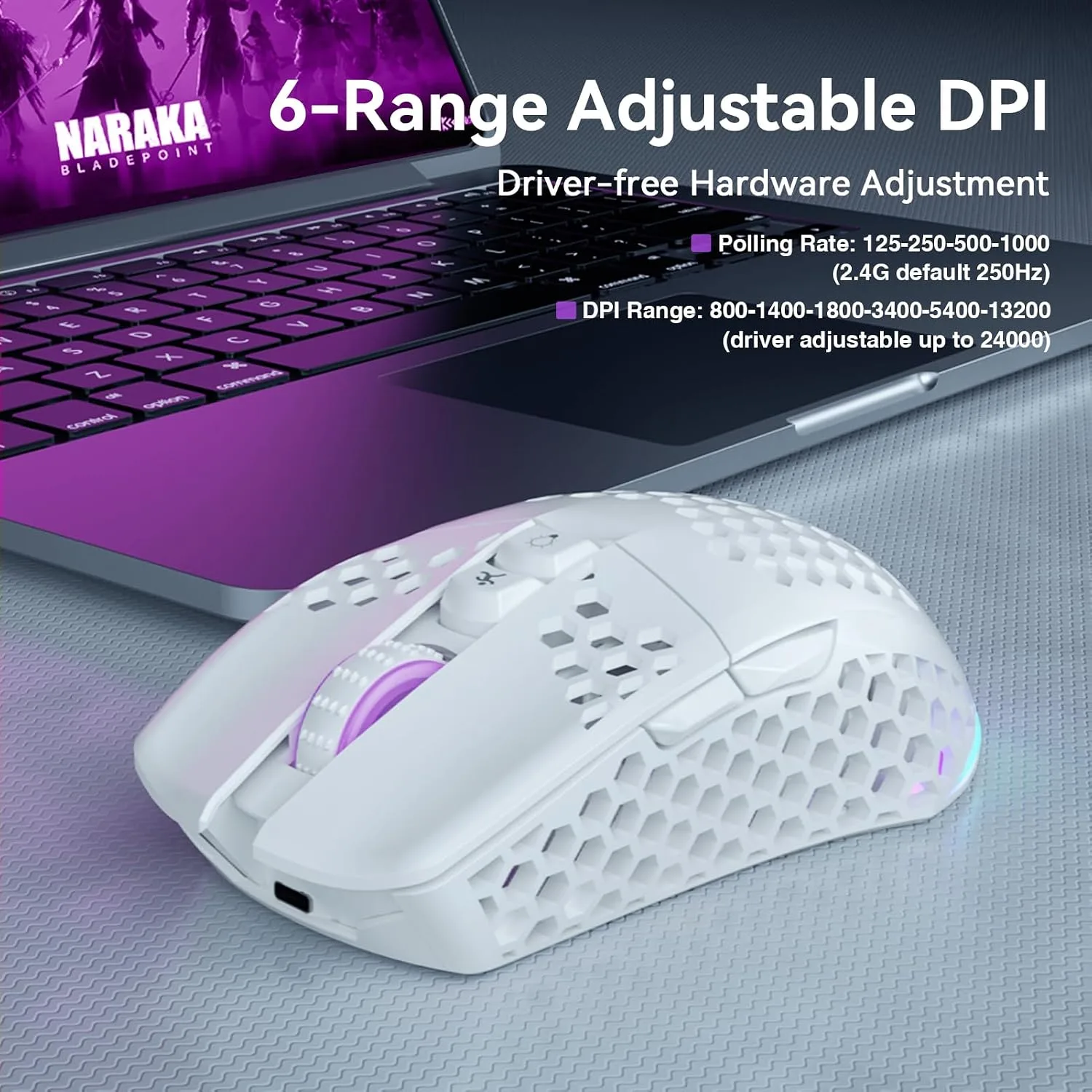 SOLAKAKA SM600 Wireless Gaming Mouse,Tri-Modes BT5.0/Type-C Wired/2.4G Wireless Mouse with 2 Side Buttons, Programmable Macro Gamer Mouse with RGB Light for Laptop/PC/Mac