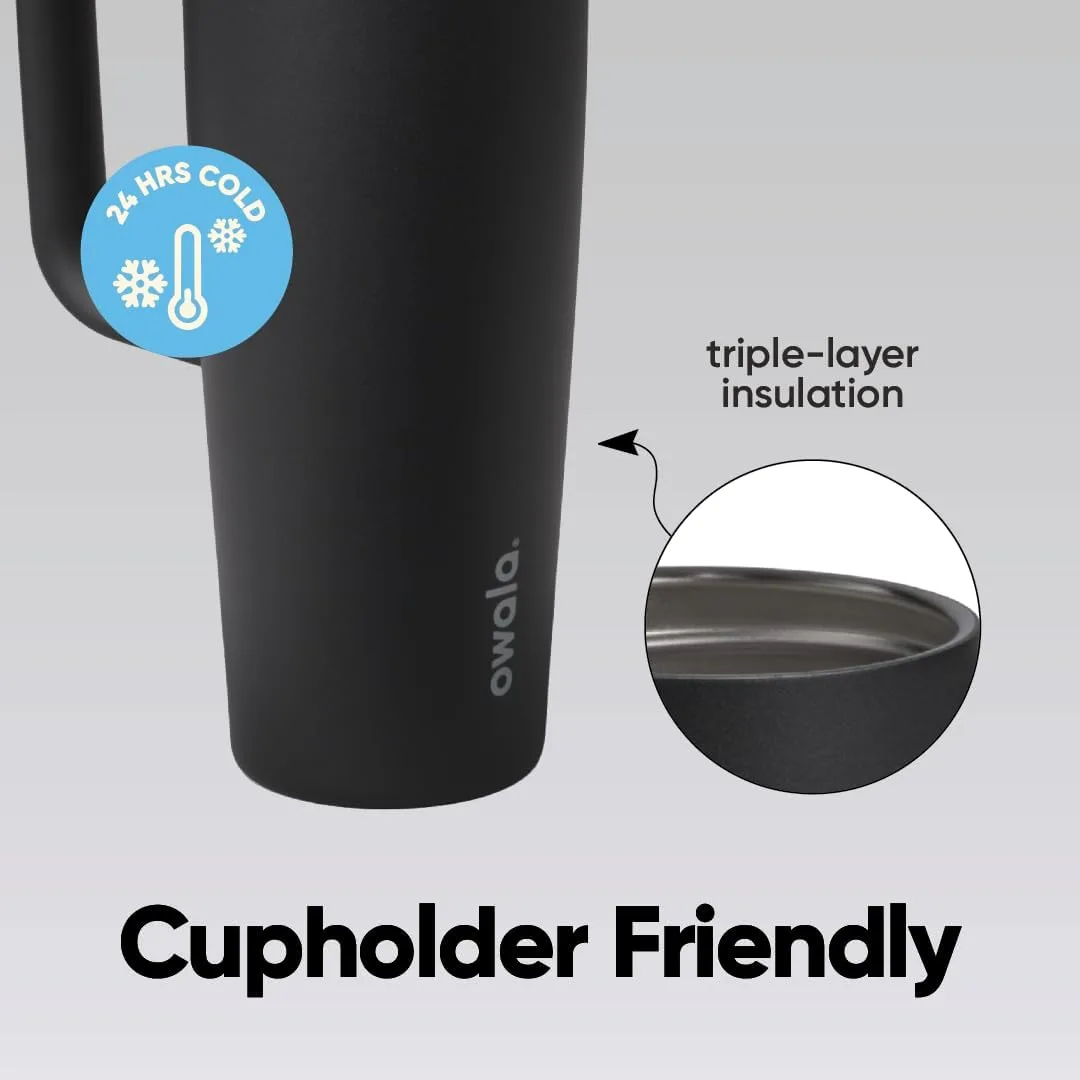 Owala FreeSip Tumbler Stainless Steel Water Bottle 30 oz Very, Very Dark