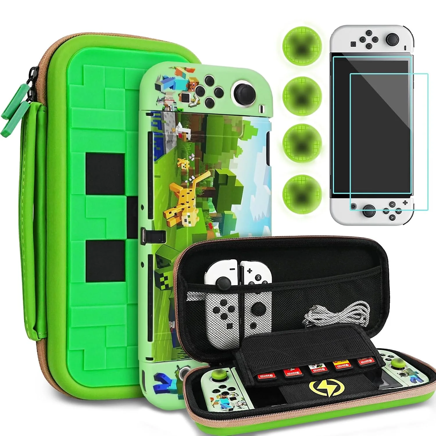 TIKOdirect Carrying Case for Switch OLED Model 2021 - Portable Travel Accessories With Soft Protective Case, Screen Protectors and 4 Thumb Grip Caps, Black