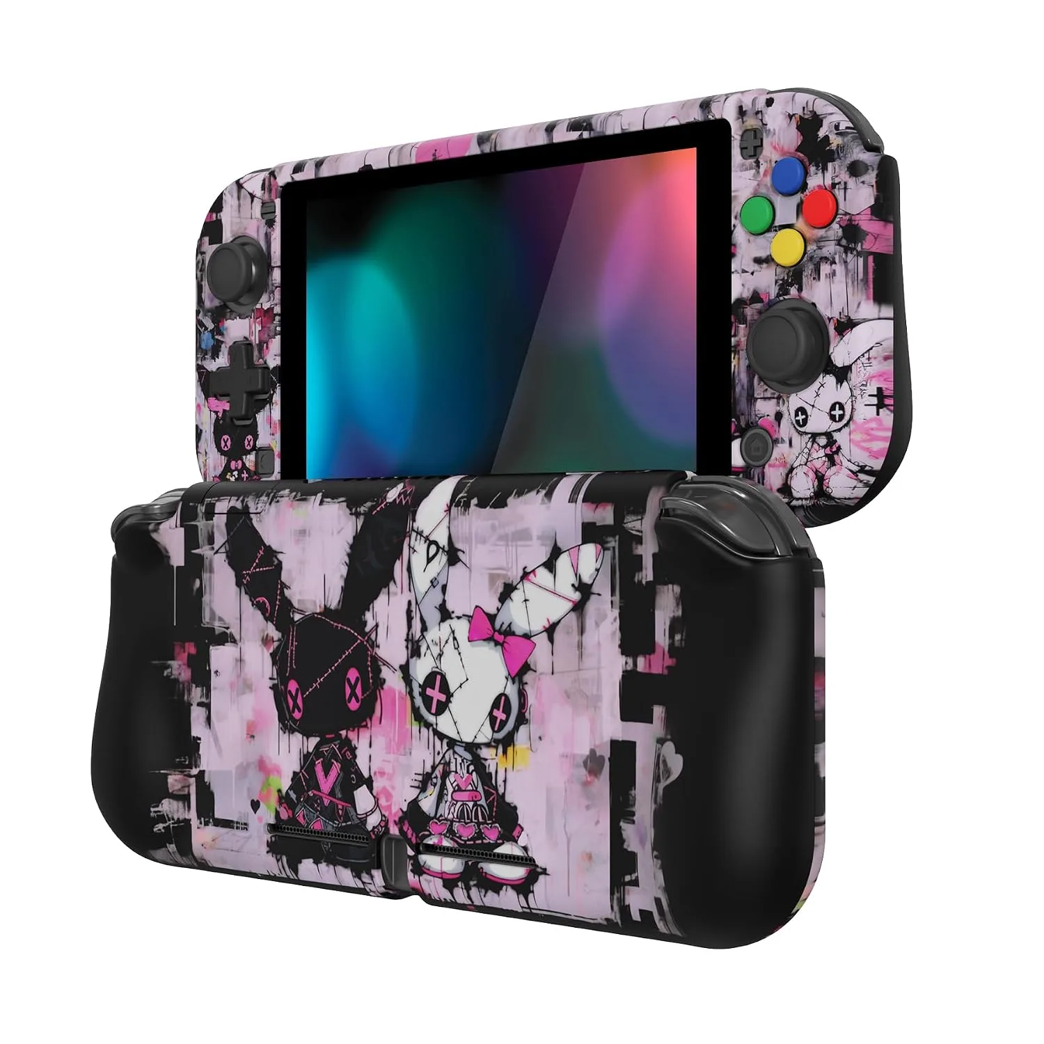 PlayVital ZealProtect Halloween Protective Case for Nintendo Switch Lite, Ergonomic Grip Cover - Durable Comfort Anti-Slip Anti-Scratch w/Screen Protector & Thumb Grip Button Caps, Lovely Punky Bunny