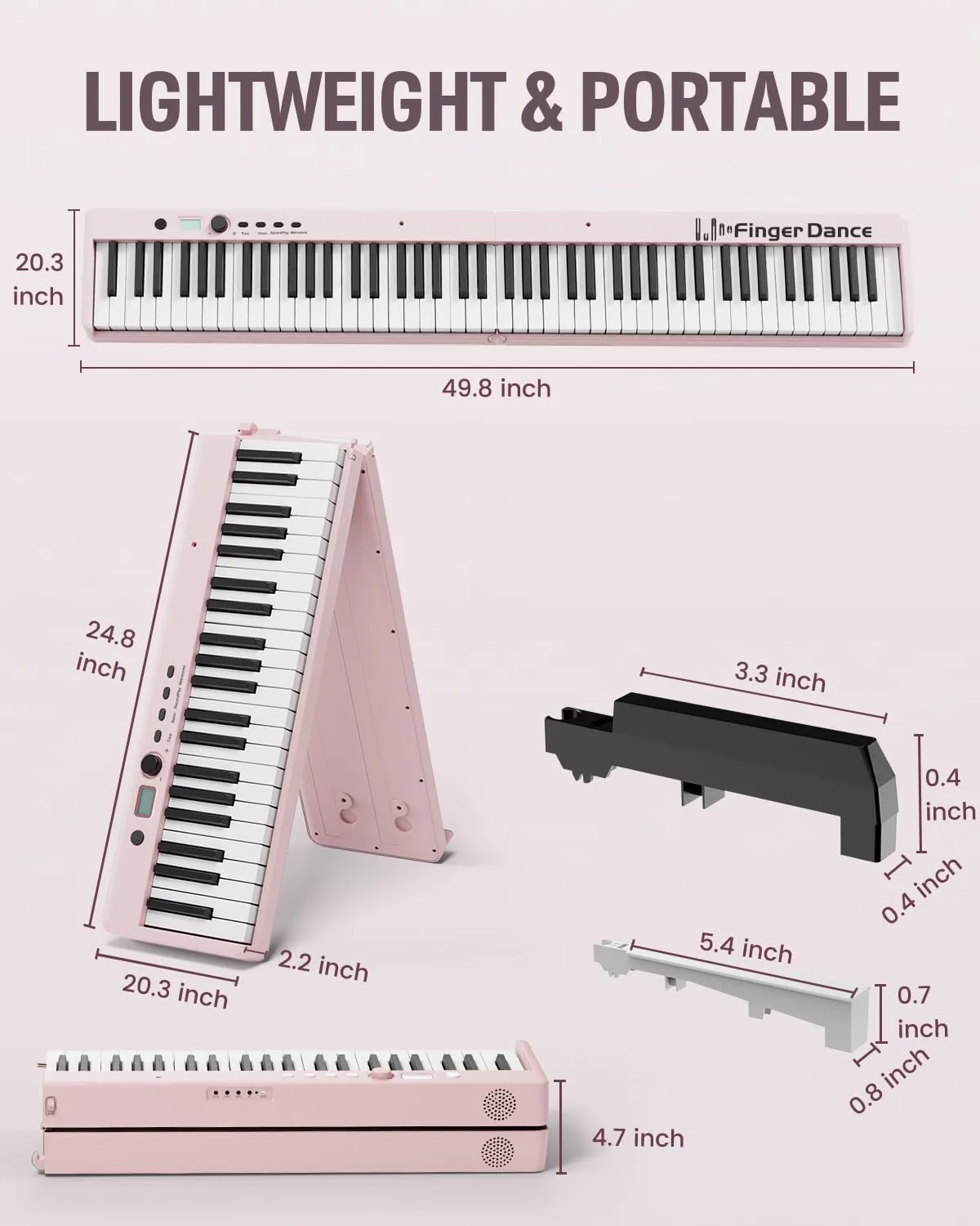 Finger Dance Folding Piano Keyboard 88 Keys, Portable Electric Keyboard with Bluetooth MIDI, Full Size Digital Piano, Wood Grain, Semi-Weighted, Touch Sensitive, with Storage Bag for Beginner