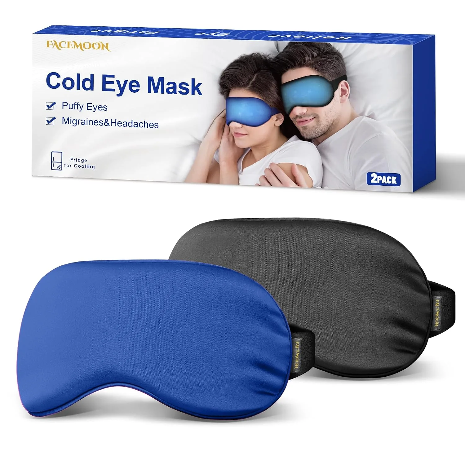 Cold Eye Mask - Cooling Eye Mask for Puffy Eyes, Cold Compress for Dark Circles, Tired Eyes, Headache, Migraines Relief - Reusable Gel Ice Pack, Weighted Sleep Mask((Black,Blue)