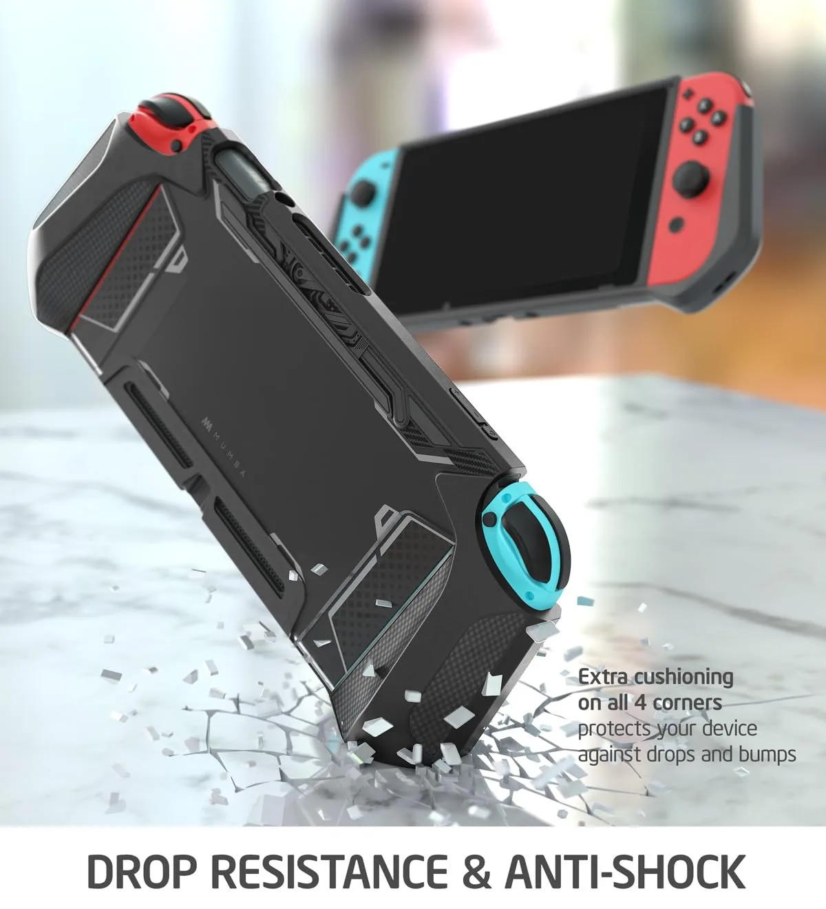 Mumba Dockable Case Compatible with Nintendo Switch 1 (2017 Release), [Blade Series] TPU Grip Protective Cover Case with Ergonomic Design and Comfort Grip,Accessories for Switch (Black)