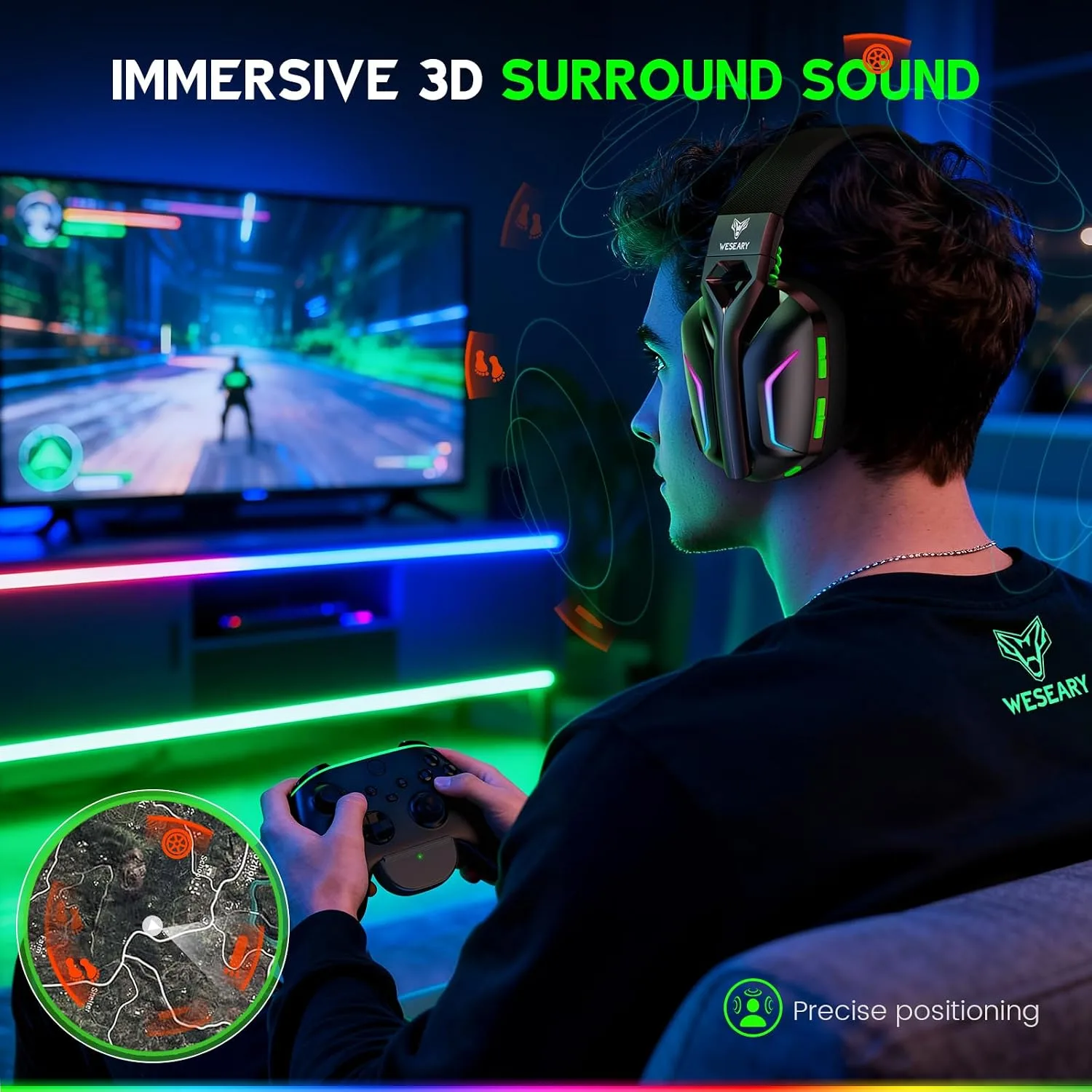 WESEARY Wireless Gaming Headset for Xbox Series X|S, Low Latency-80Hr