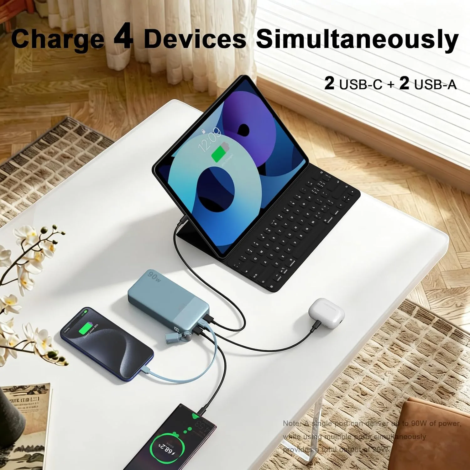 JUOVI 90W Portable Charger for Laptop Power Bank 20000mAh with USB-C Cable