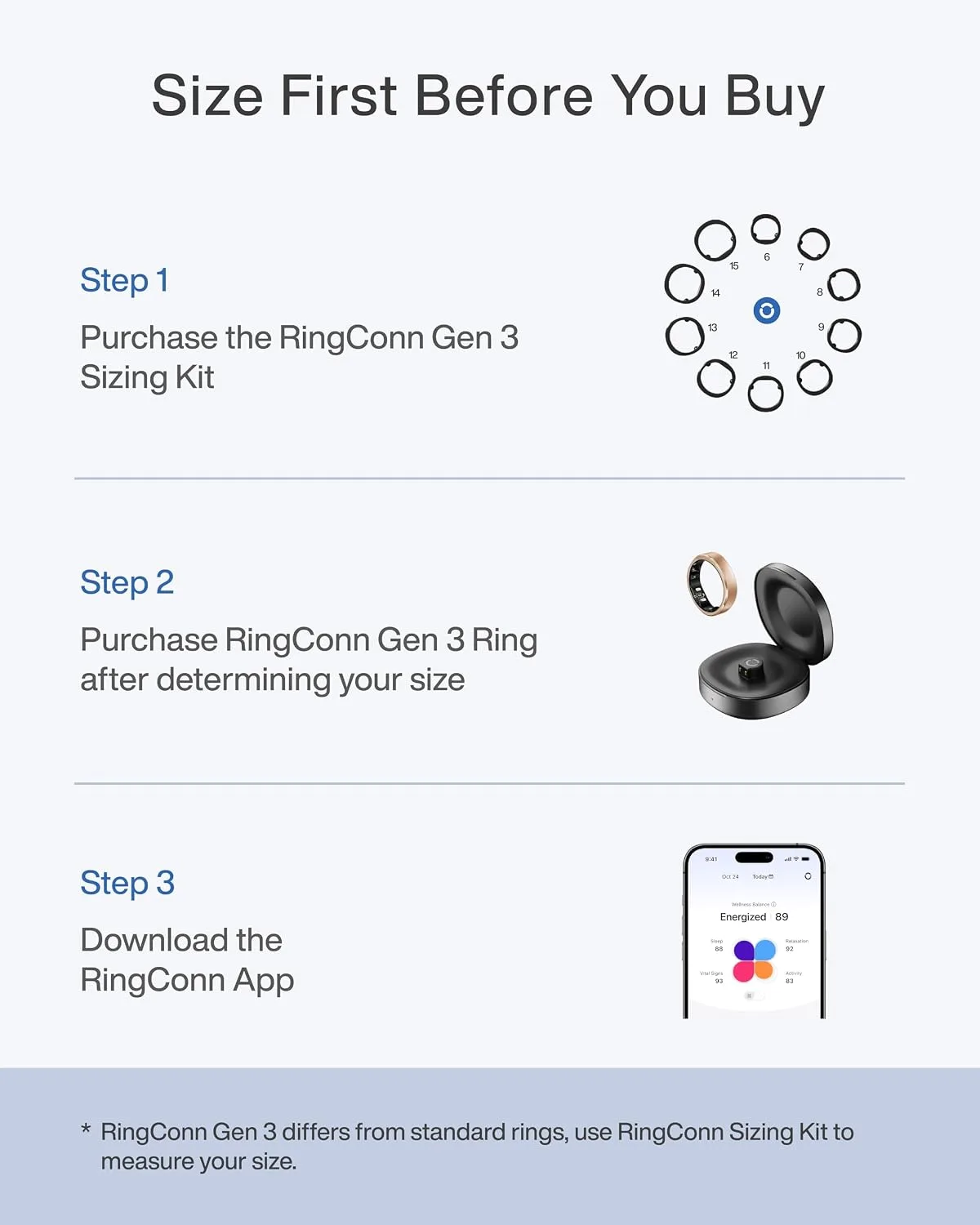 RingConn Gen 3 Smart Ring - Vascular Trends(Size 8, Royal Gold)