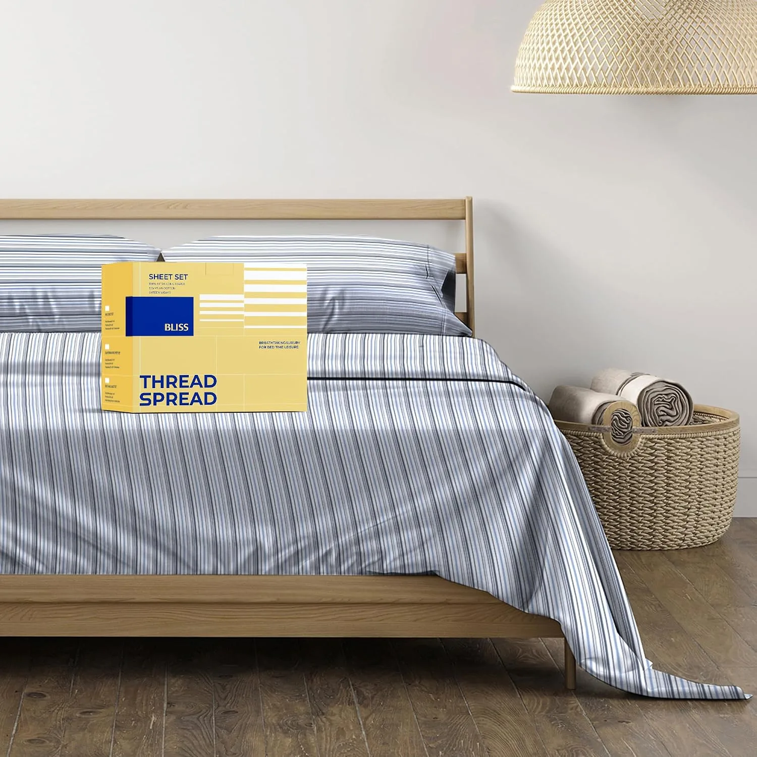 THREAD SPREAD Egyptian Cotton Sheets King Size - Luxury 600 Series King Size Sheets Set (4 PC, Deep Blue), 16" Deep Pocket All Around Elastic, Soft, Sateen, Durable Hotel Bed Sheet Sets