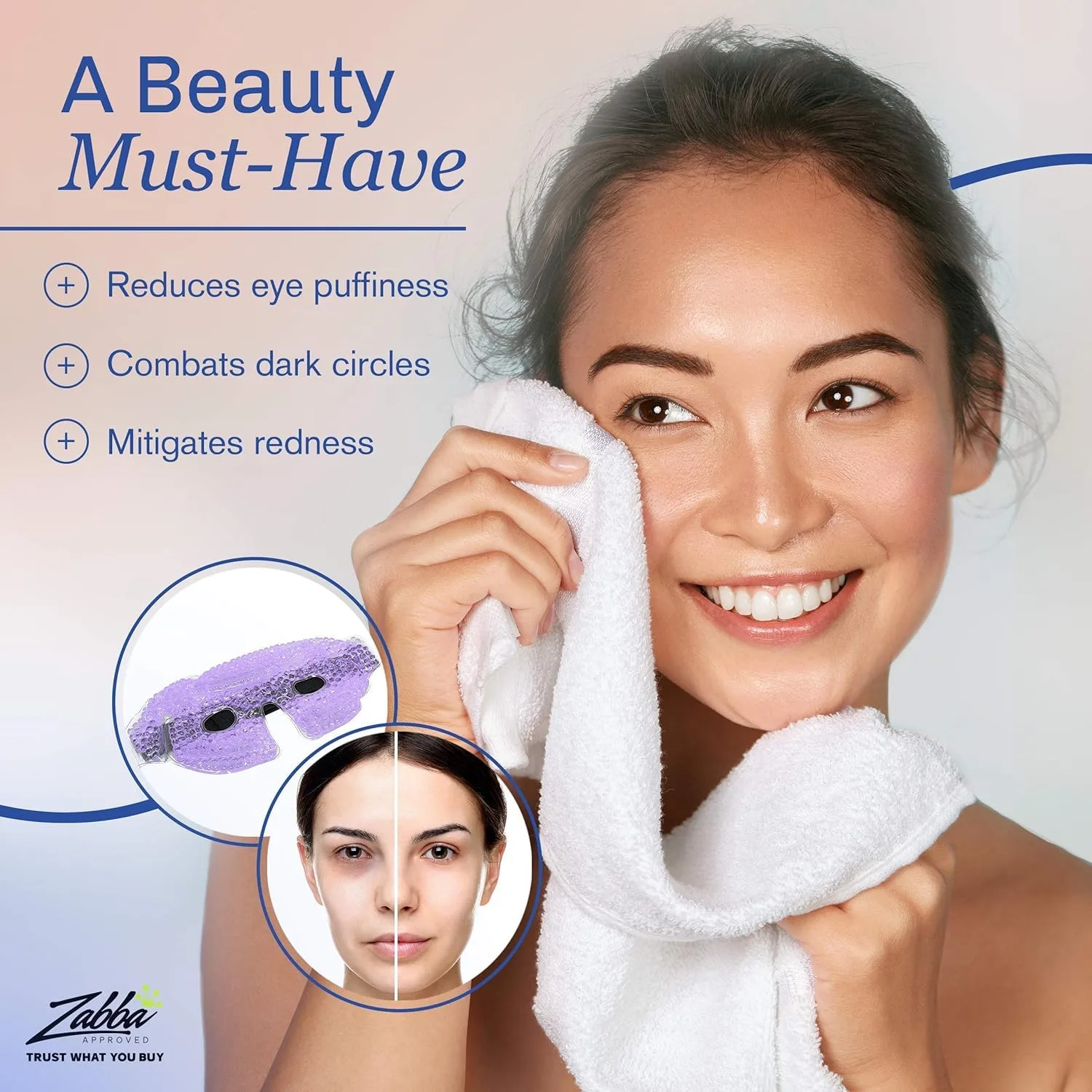 Cooling Gel Eye Mask Cold Compress for Puffy Eyes, Dark Circles, Headaches, Purple