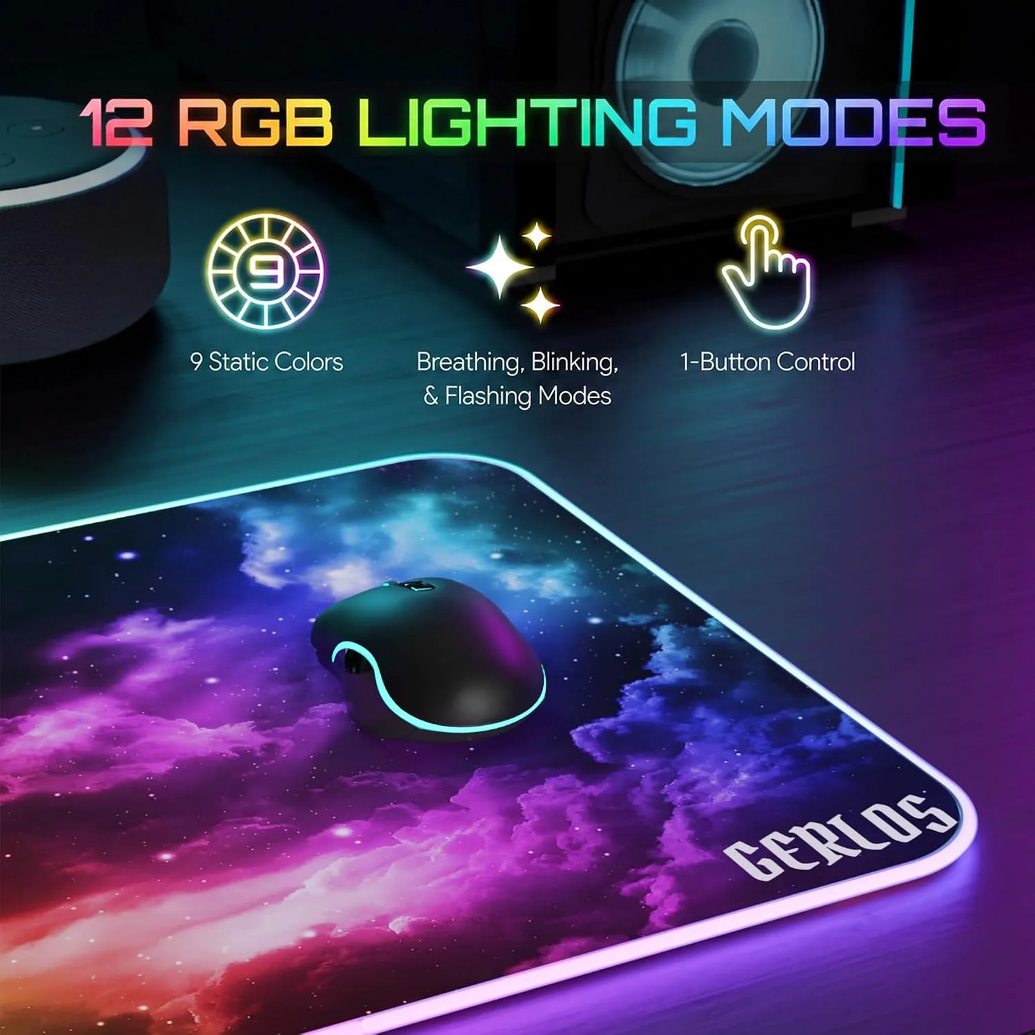 Gerlos RGB Gaming Mouse Pad, Large LED Mouse Pad for Gamer, 31.5" x 11.8"