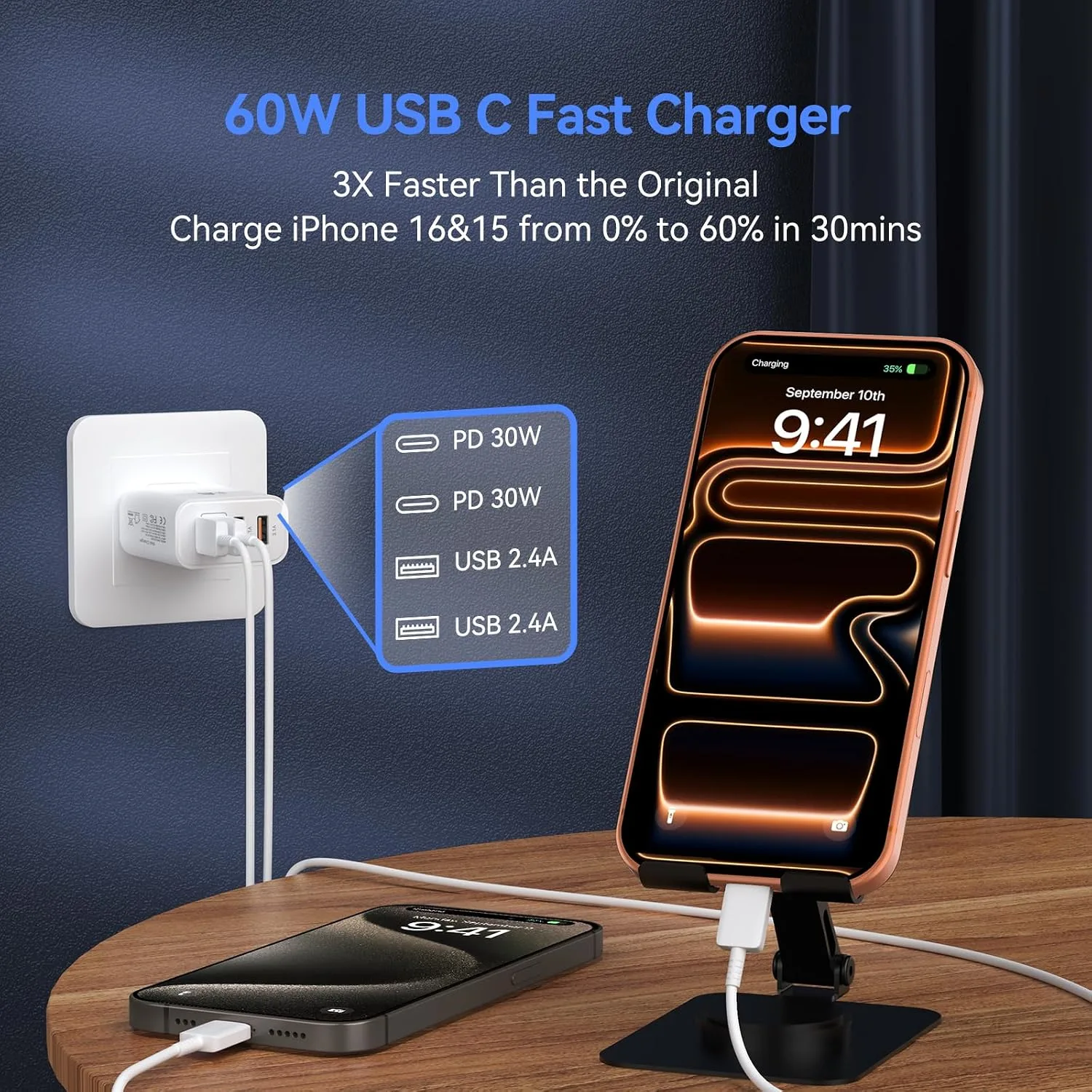 USB C Wall Charger Block, 60W USB Type C iPhone Charger Fast Charging Block