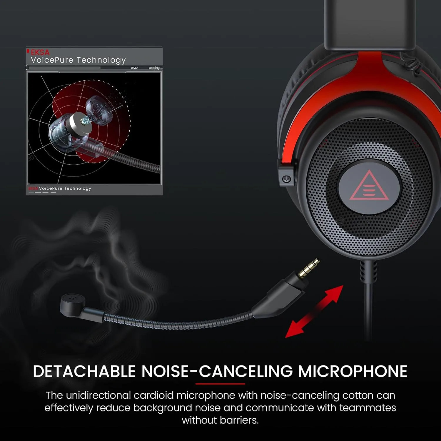 EKSA E900 Gaming Headset with Microphone - PC Headset with Detachable Noise Canceling Mic, 3D Surround Sound, Wired Headphone for PS4, PS5, Xbox, Computer, Laptop, Switch, Handheld (3.5MM Jack)