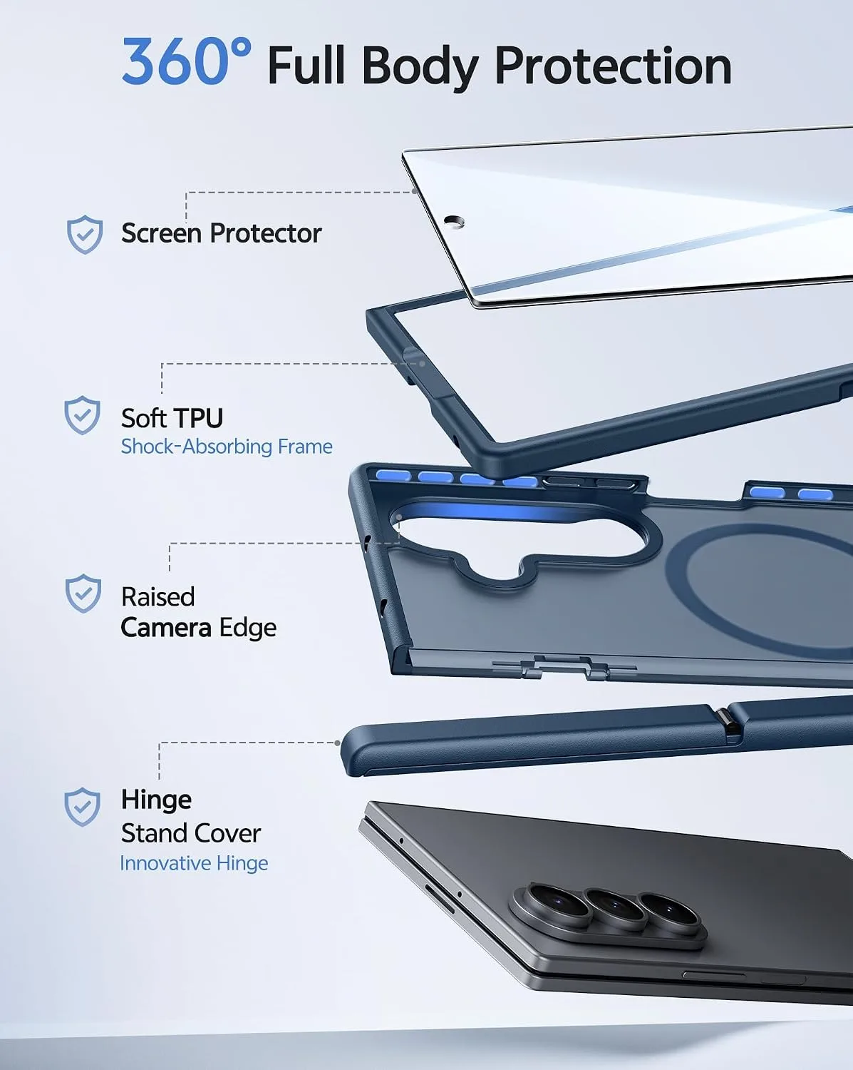 FNTCASE for Galaxy Z Fold 8 Ultra/Z Fold 7 Case Fit for MagSafe Blue