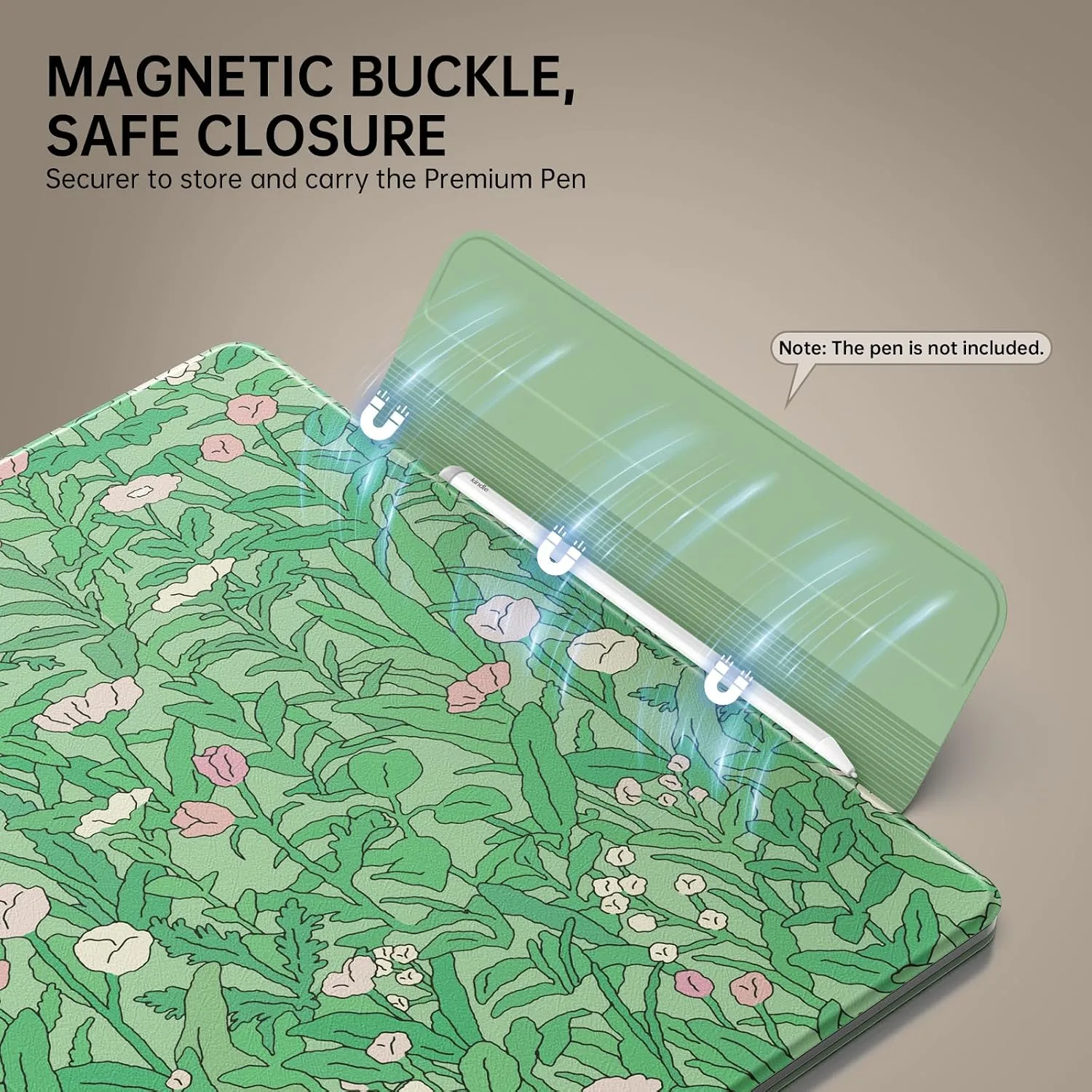 MoKo Magnetic Case for 11" Kindle Scribe 3rd & Colorsoft 1st, Green Flower