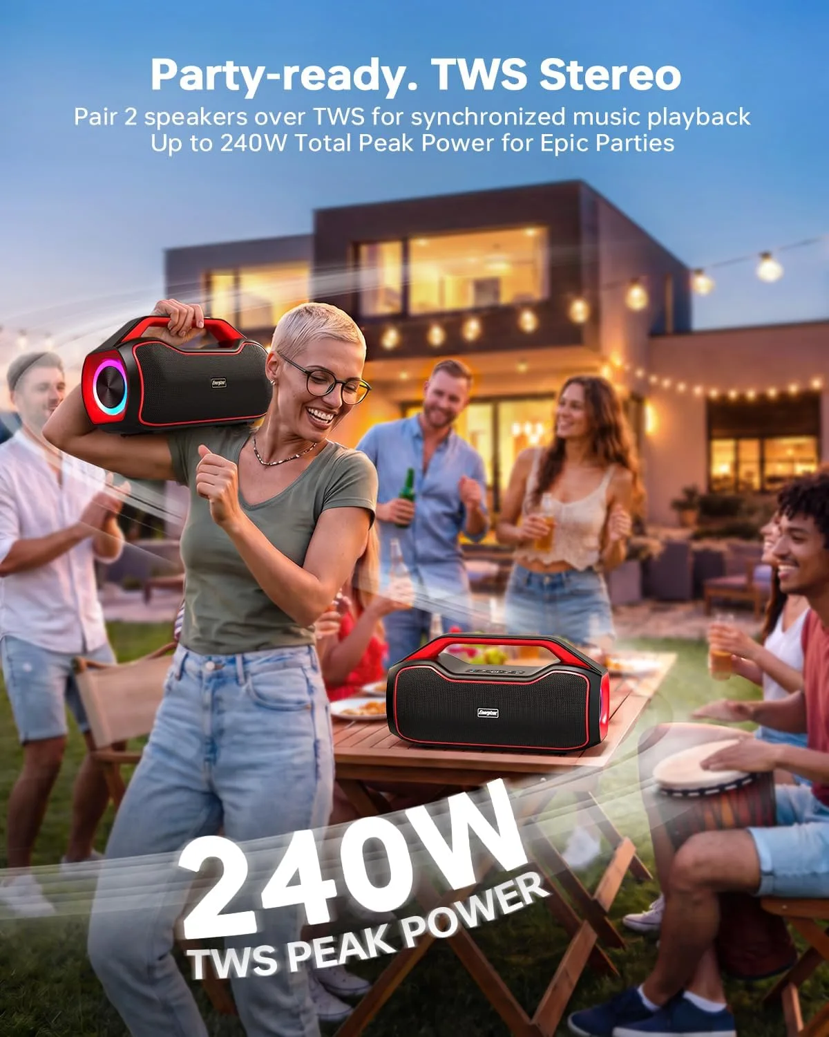 Portable Bluetooth Speaker, 200W(PMPO) Outdoor Speaker with Deep Bass