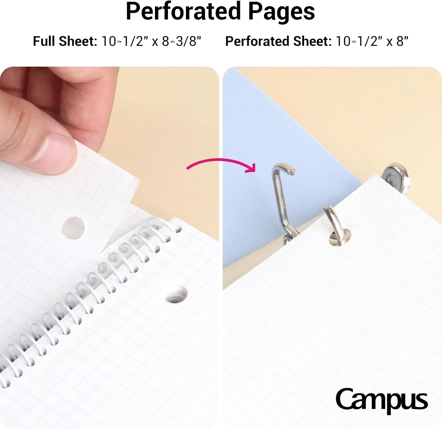 KOKUYO Spiral Notebook with 5x5 Graph Paper, 3 Pack Campus 10-1/2" x 8" Subject Notebooks, 80 Sheets, Light Pink Blue Off-White 3 Holes School Spiral Journal for Study Planner Drawing (WSG-SU-400G4×3)