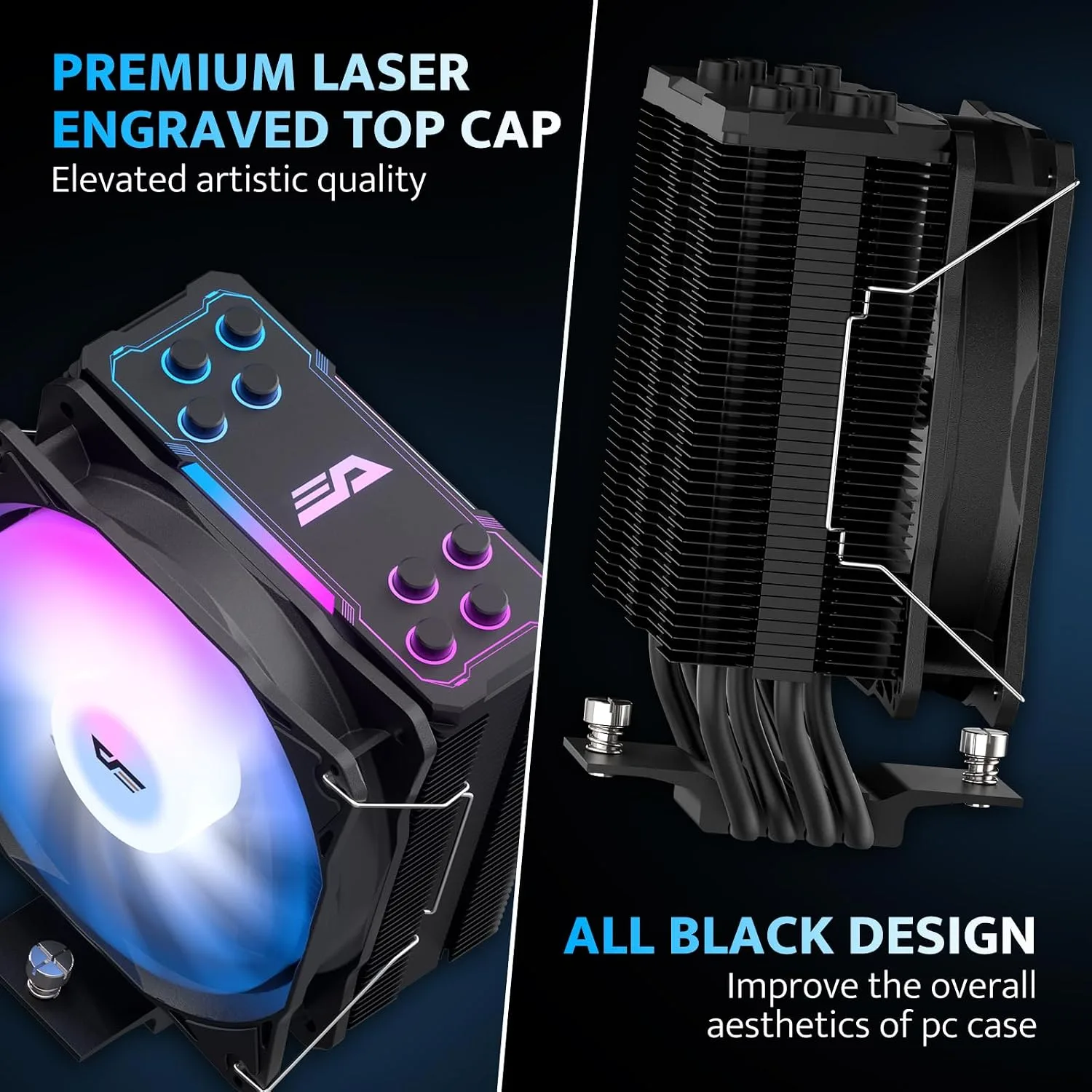 darkFlash Z4Pro Mist CPU Cooler, 120mm Single-Tower, TDP 200W, 4×Ф6mm Heatpipes, ARGB PWM PC Fans, CPU Air Cooler Compatible with Intel LGA115x/12xx/17xx; AMD AM4/AM5, 155mm in Height(Black)