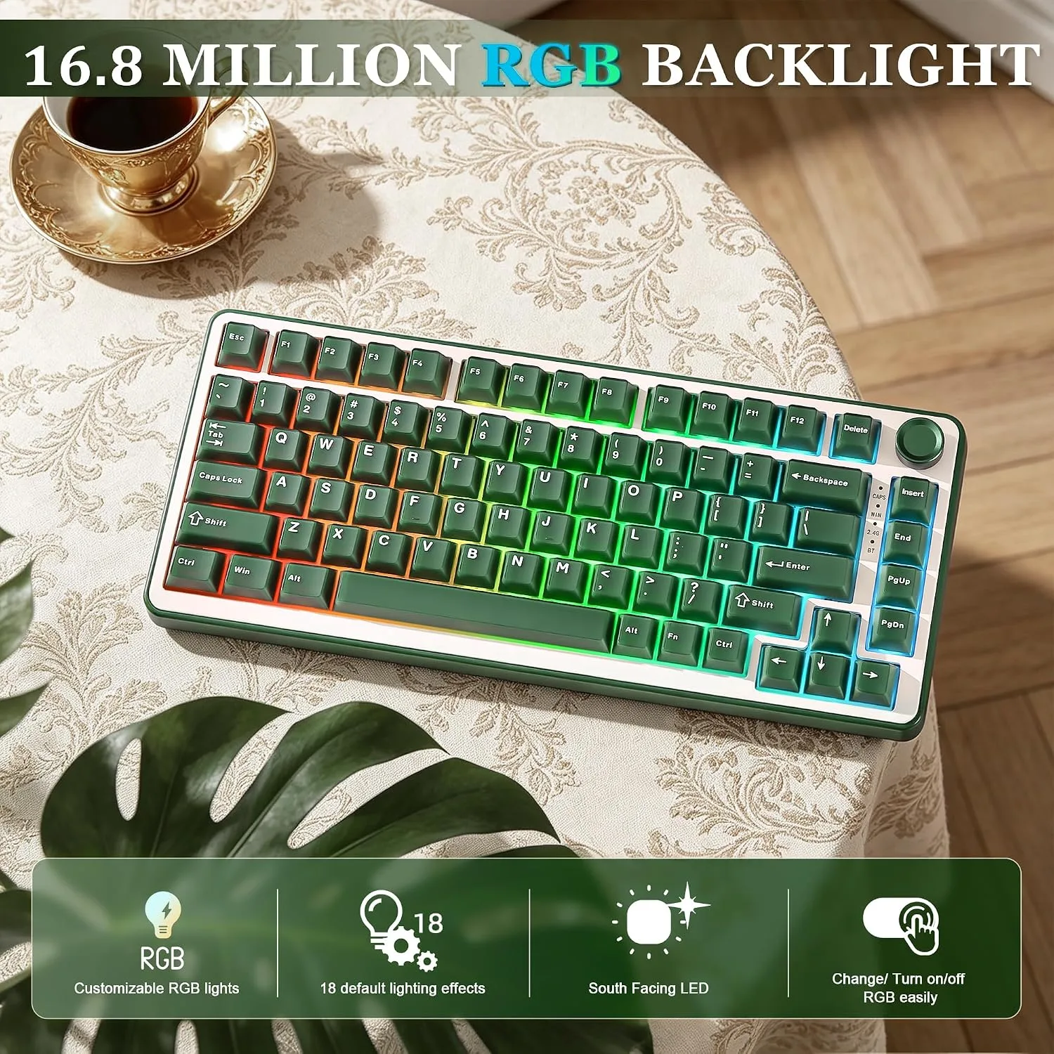 YUNZII B75 PRO 75% Wireless Mechanical Keyboard (Olive Green,CocoaV2)