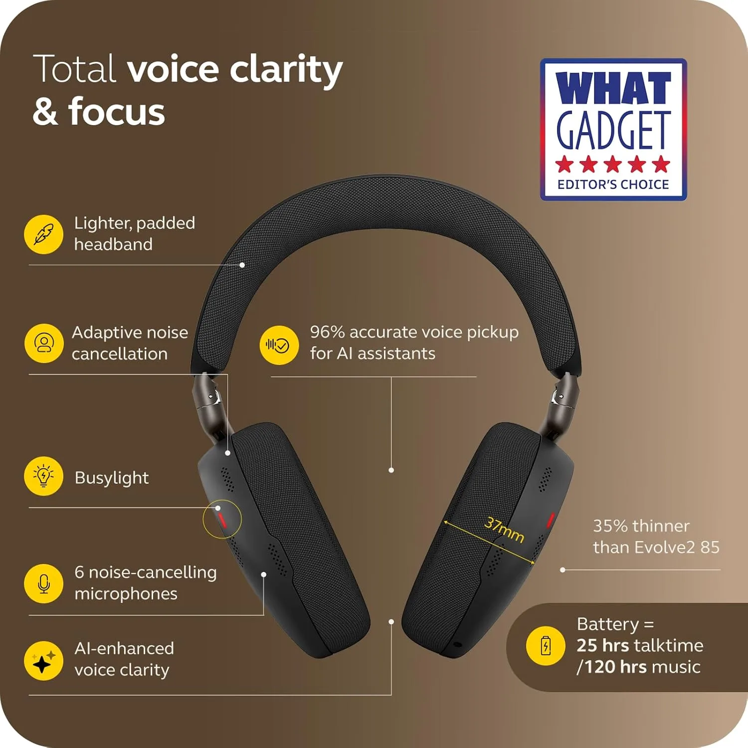Jabra Evolve3 85 Over‑Ear Wireless Bluetooth Headphones with Mic, Black