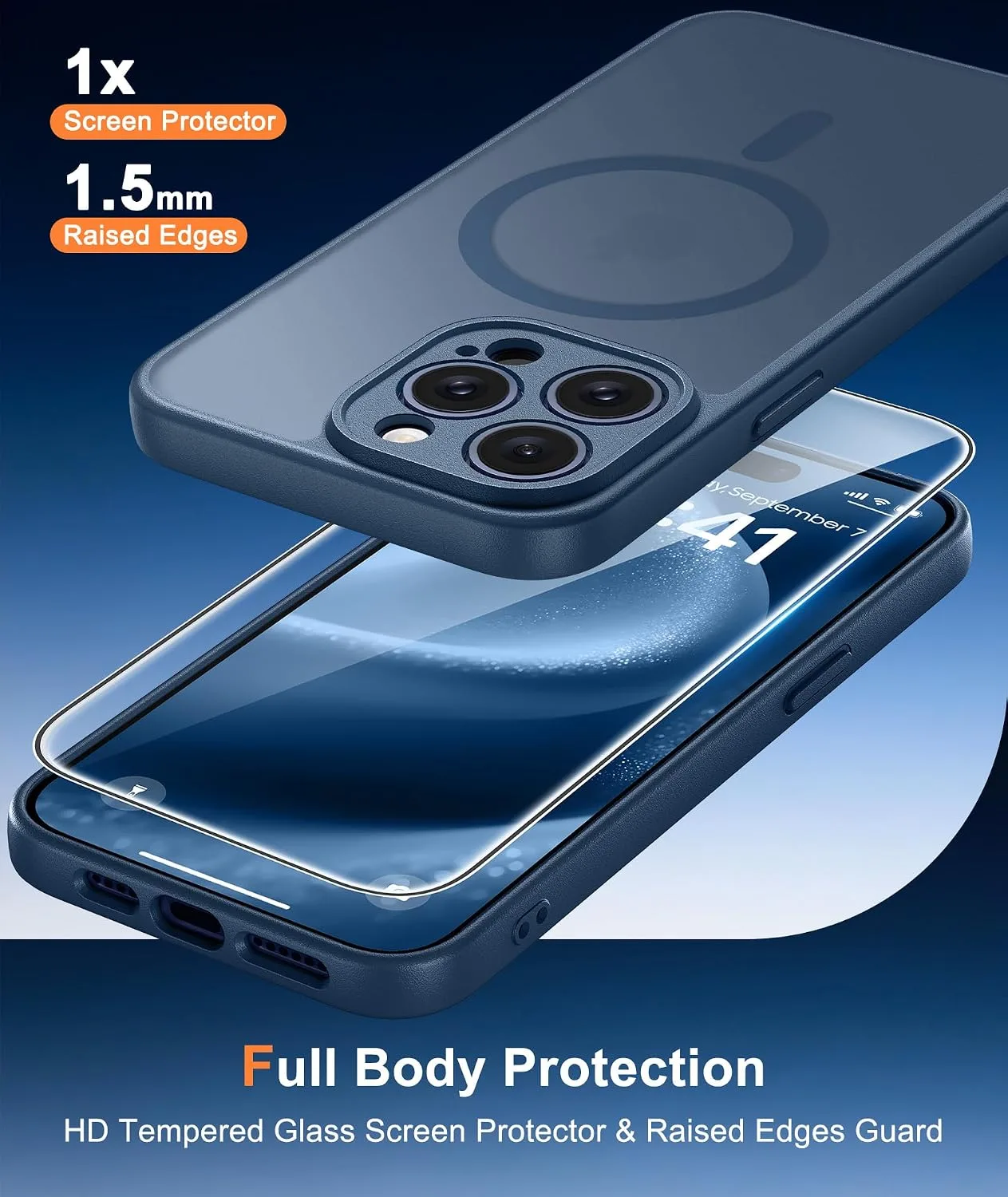 FNTCASE for iPhone 15-Pro Max Case Fit for MagSafe Blue