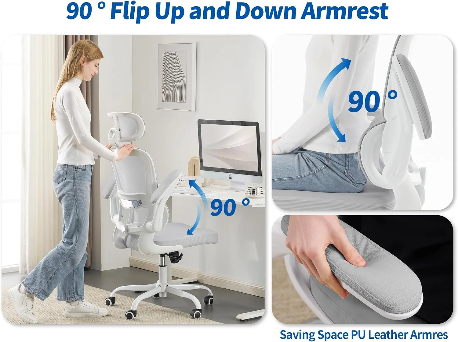TRALT Office Chair Ergonomic Desk Chair with Lumbar Support Grey PU, 1