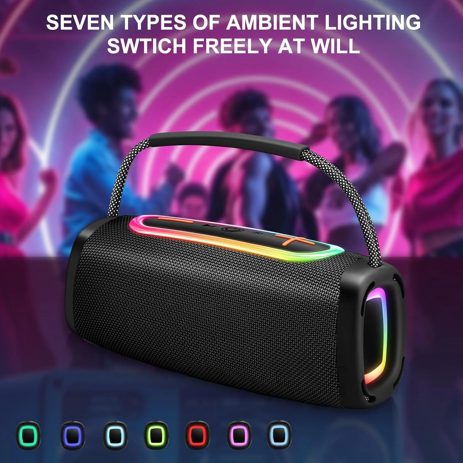 2026 Outdoor Bluetooth BT5.4 Speaker: 65W Loud Sound, IPX7 Waterproof with 40H Playtime, Bass, TWS, 6000mAh Portable Wireless Speakers with RBG Light Show for House, Party, Projector, Beach (Black)