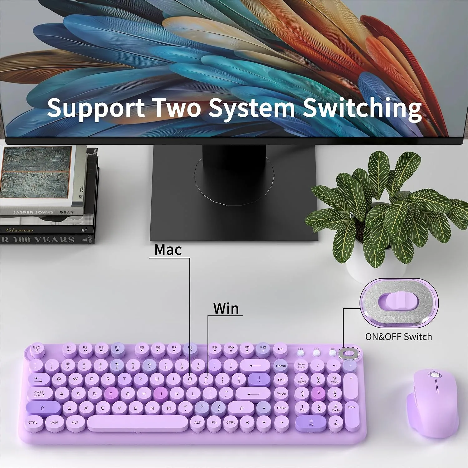 Colorful Wireless Keyboard and Mouse Combo (Purple Colorful)