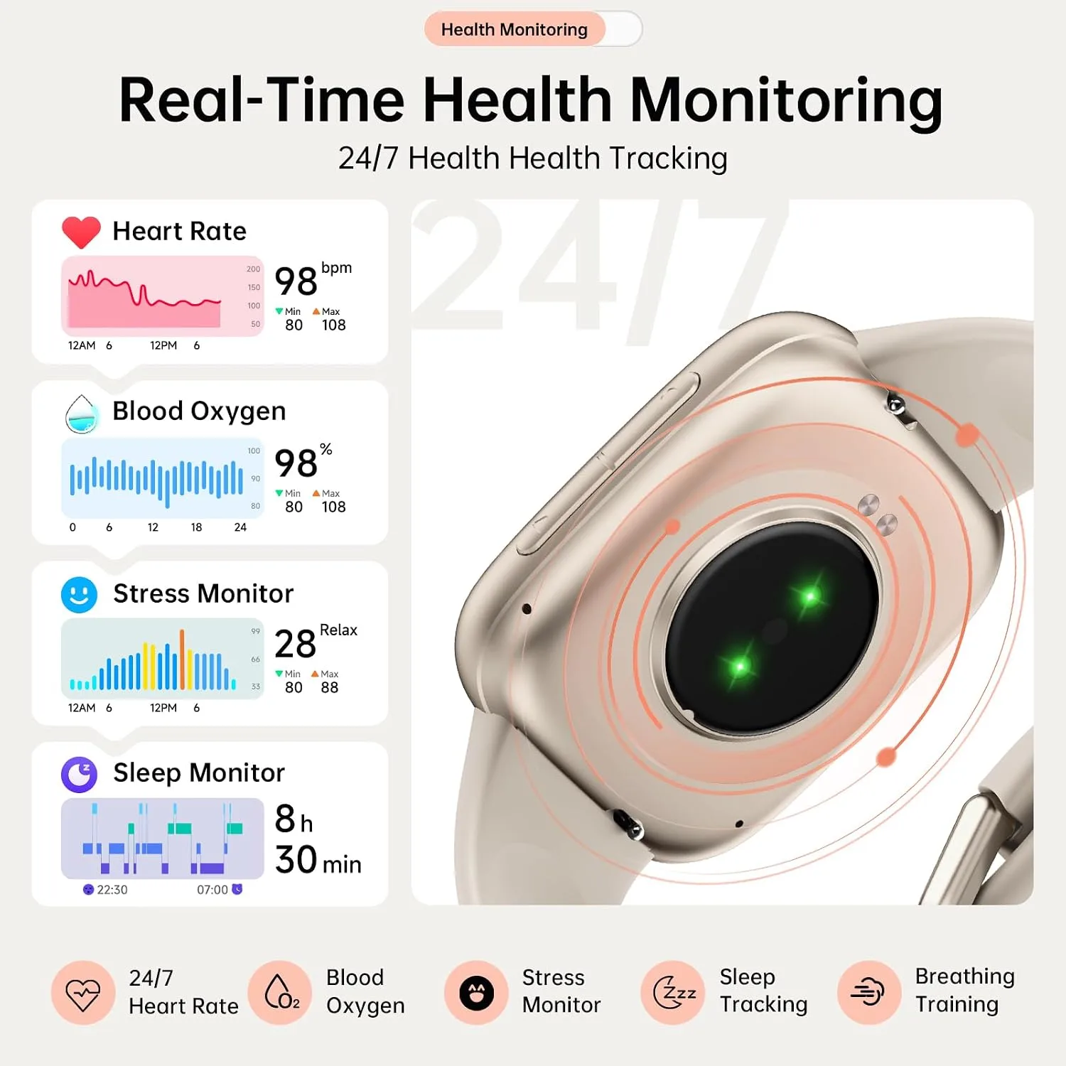 Smart Watches for Women Men, 1.8" HD AMOLED Smart Watch for Android iPhone, 3ATM Waterproof, Bluetooth Calls/Messages, Heart Rate Monitor, Sleep Tracker, 120+ Sports Modes Fitness Watch, 2 Bands