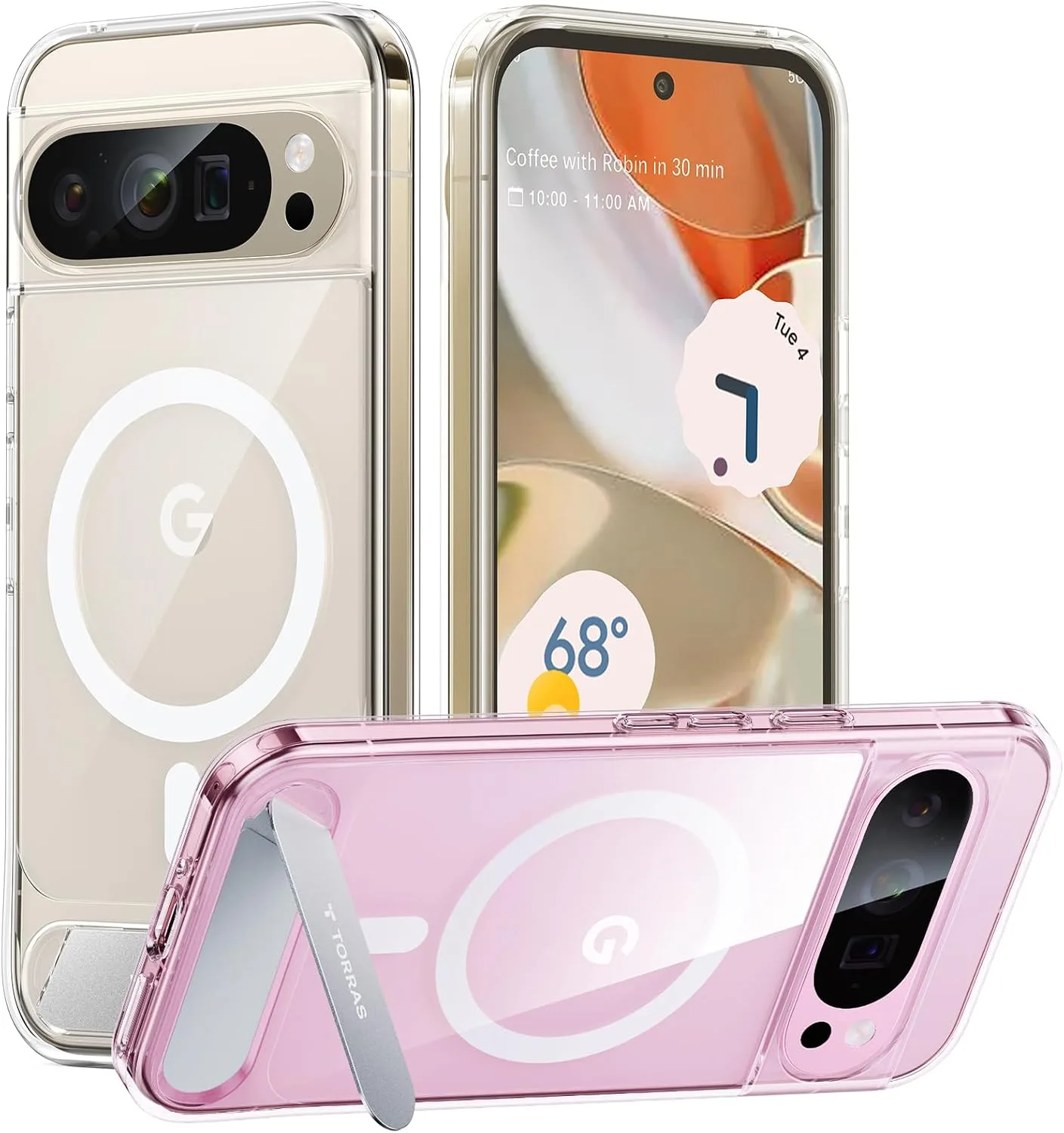 TORRAS Strong Magnetic & Stand for Google Pixel 9 Pro XL Case Diamond Clear