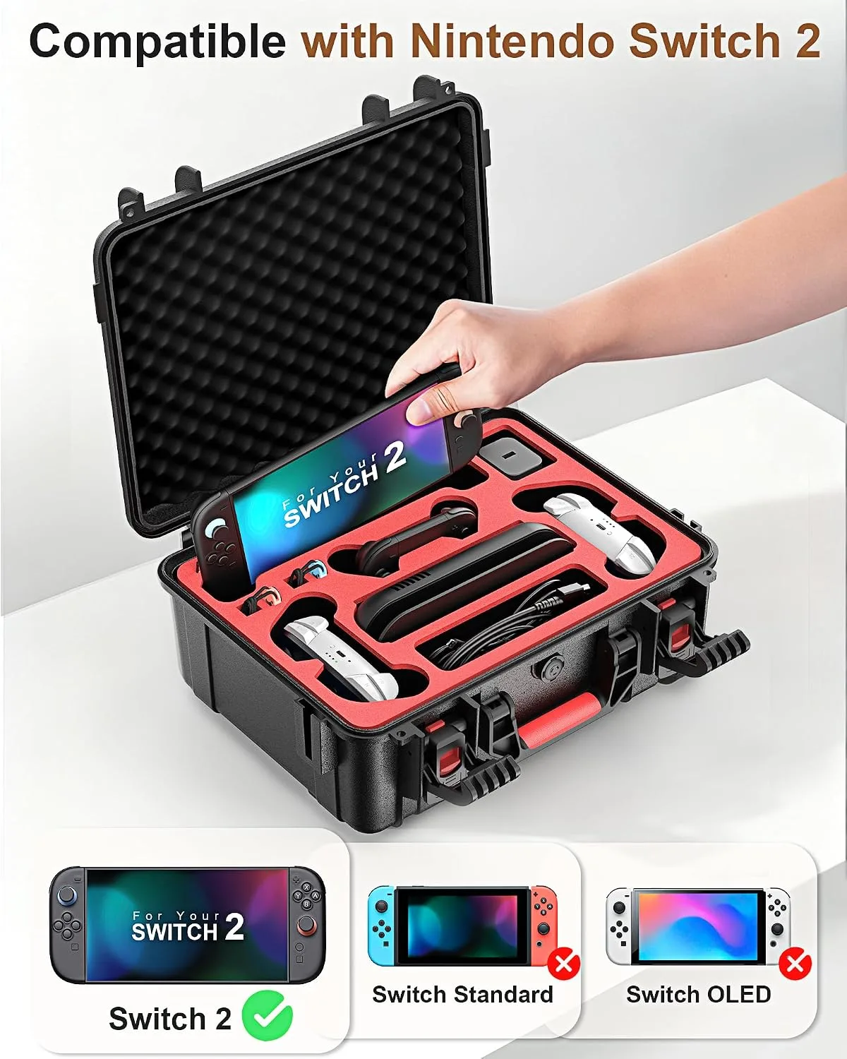 STARTRC GAMES Hard Carrying Case for Nintendo Switch 2, Waterproof Hard Travel Case for Nintendo Switch 2 Console, 2 Pro Controllers, 16 Game Cards and Other Accessories