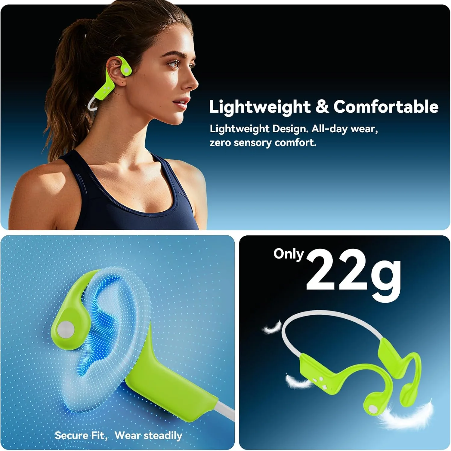 Fanisic Bone Conduction Headphones, Bluetooth 6.0 Open Ear Headphones with Mic, Type-C Quick Charge, Long Battery Life, IPX5 Sweatproof, Lightweight Comfortable for Gym, Sports, and Driving(Green)