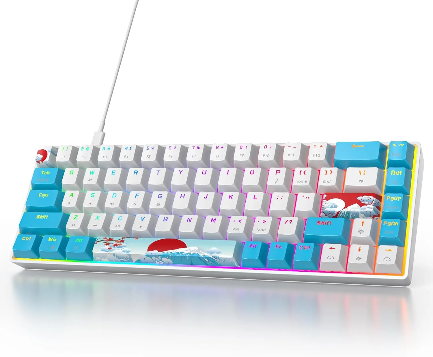 Teclado Gamer Mecánico Owpkeenthy 60% Compacto RGB Cableado Switch Rojo 68 Teclas Azul