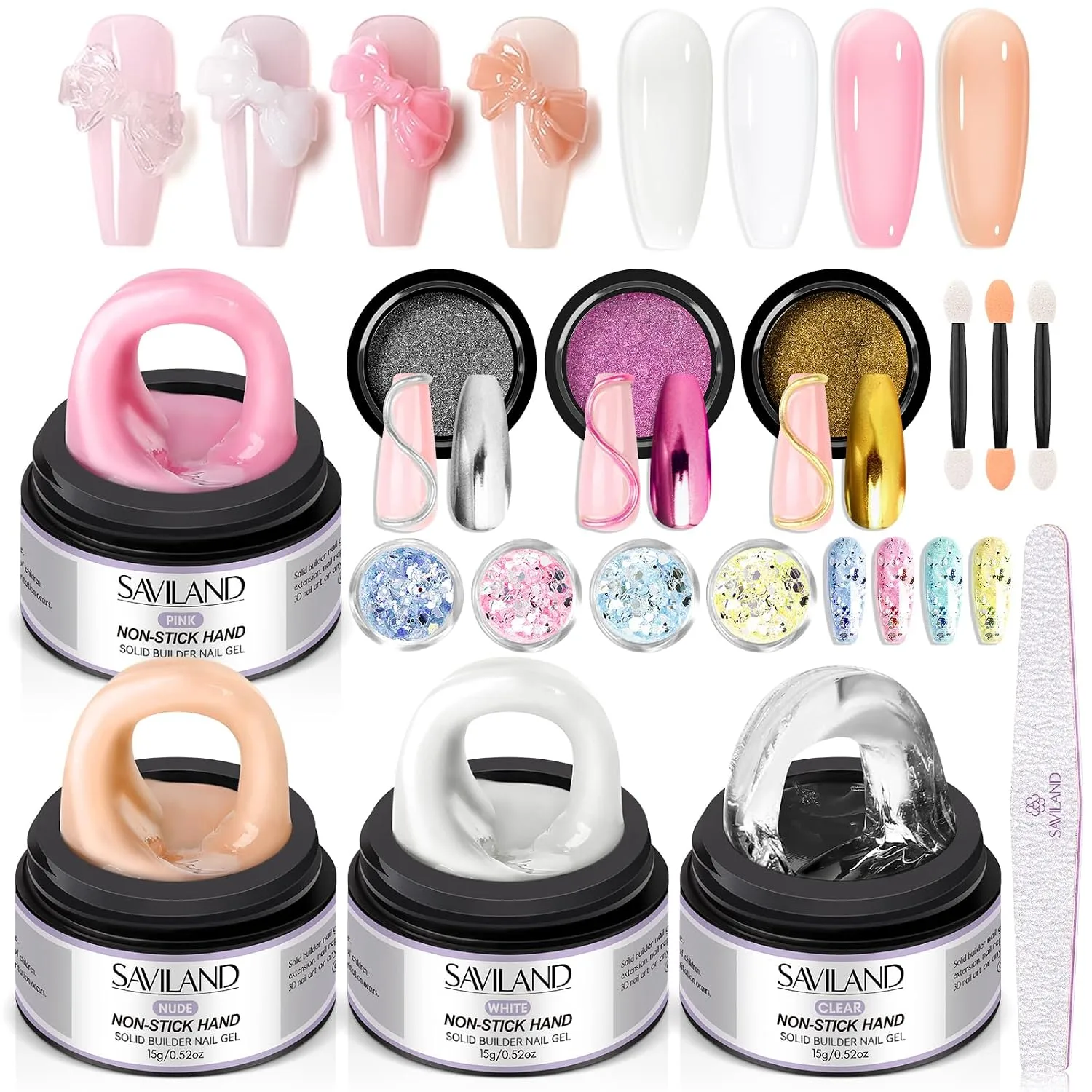 SAVILAND Non Sticky Solid Builder Nail Gel Kit Clear Nude White Pink